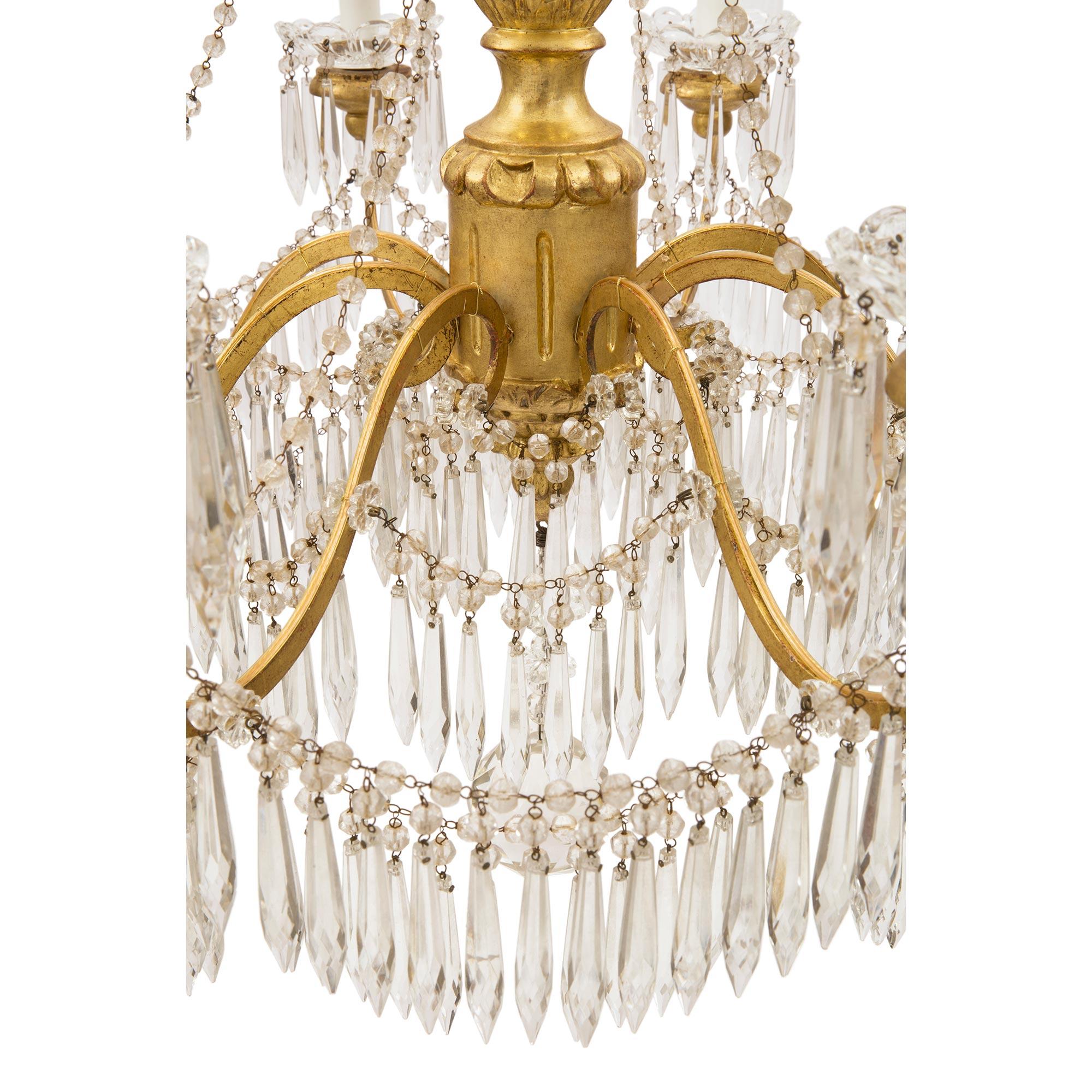 Italian 19th Century Louis XVI Style Giltwood, Metal and Crystal Chandelier For Sale 3