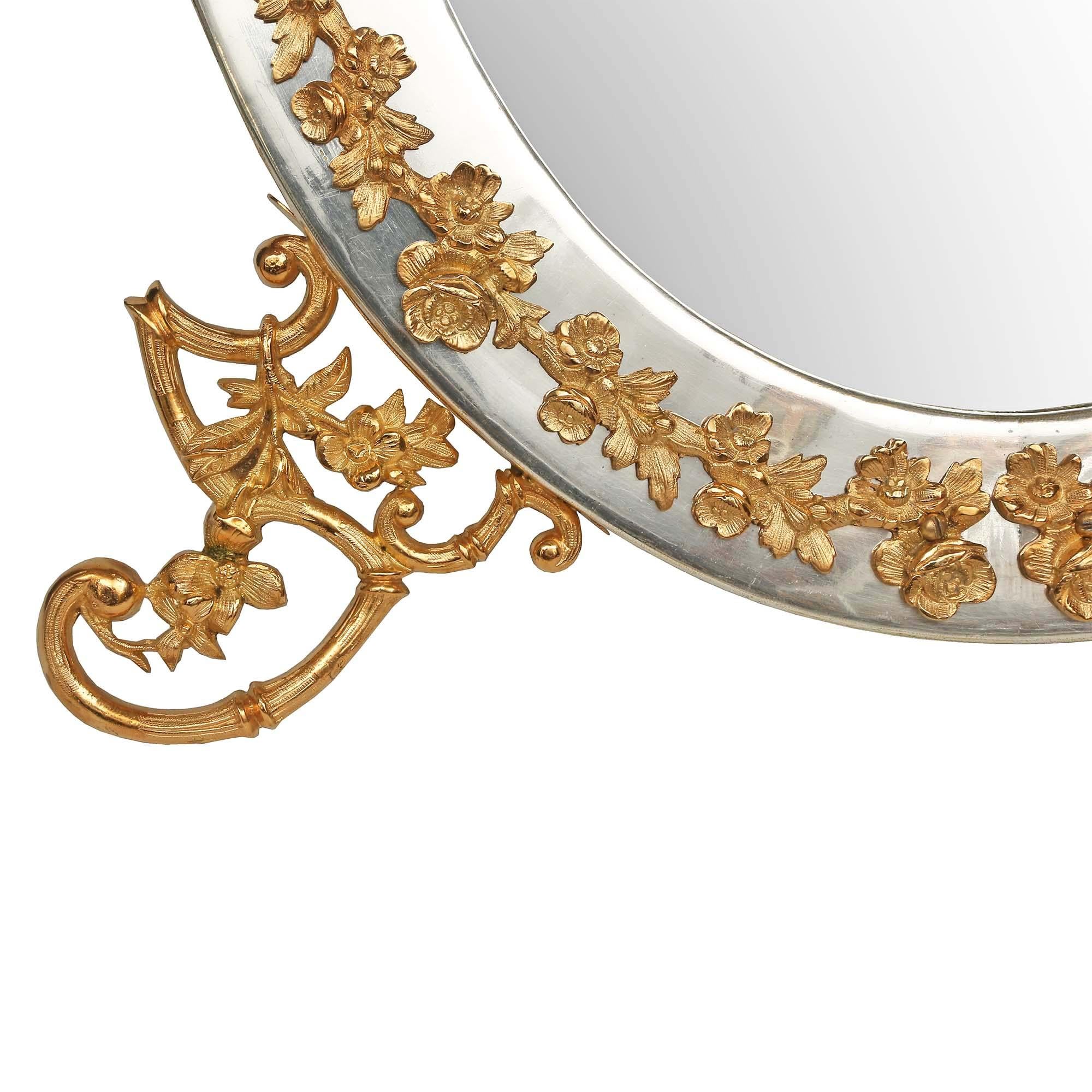 Italian 19th Century Louis XVI Style Ormolu and Silvered Bronze Vanity Mirror For Sale 1