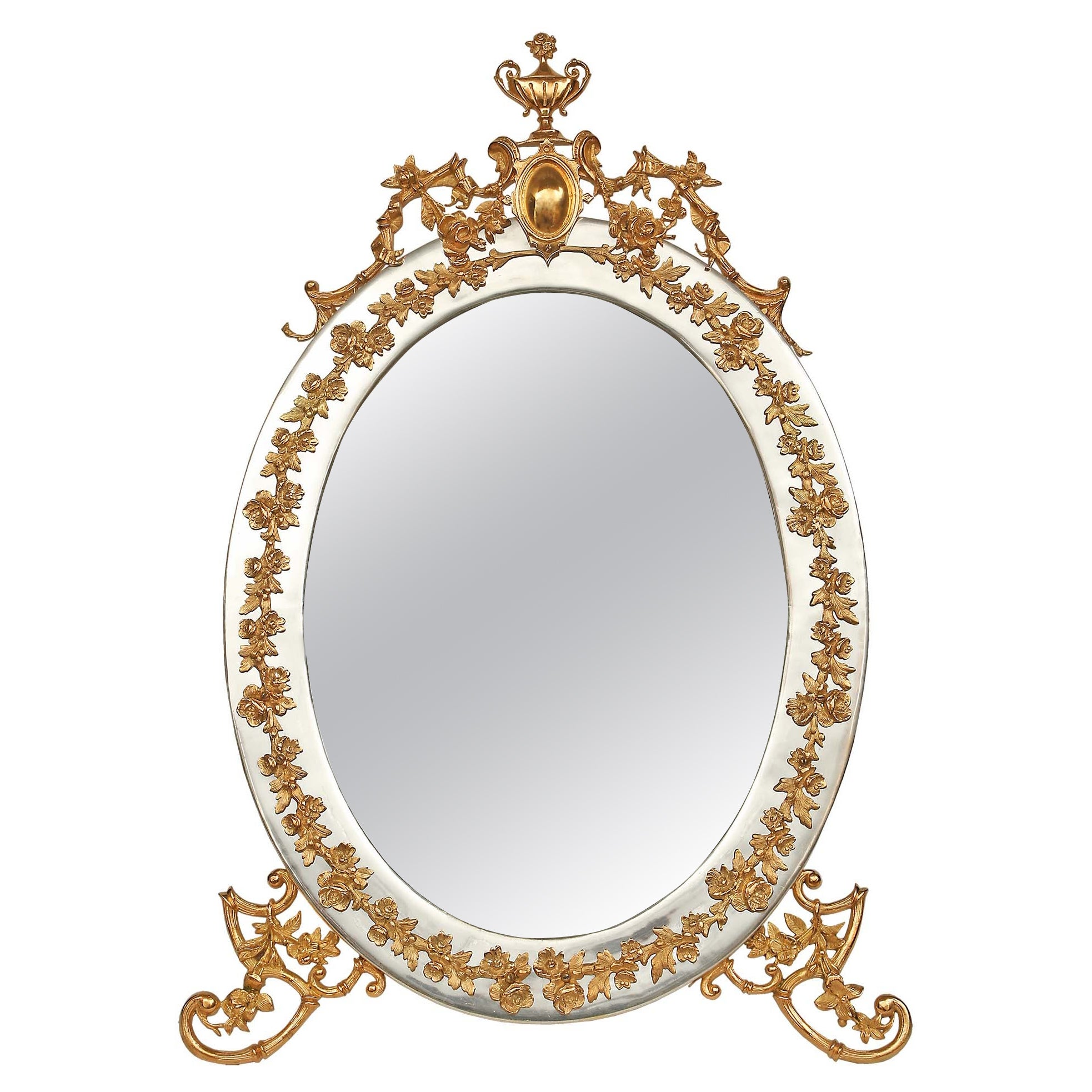 Specchio da toilette italiano del XIX secolo in stile Luigi XVI con ormolatura e bronzo argentato in vendita