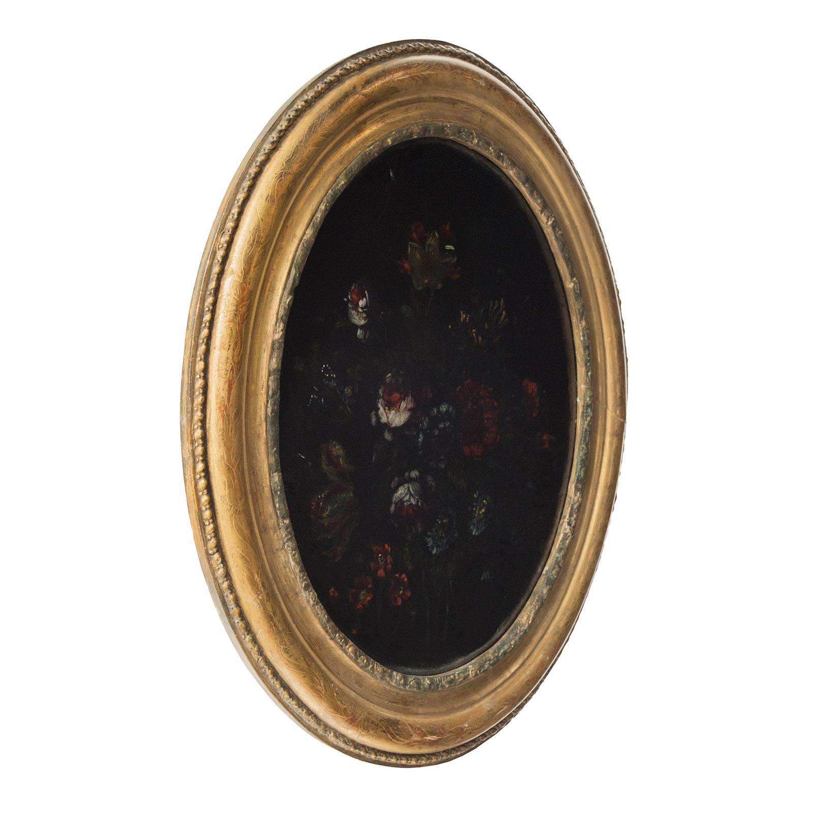 Italian 19th Century Louis XVI Style Oval Reverse Painted on Glass Still Lifes For Sale 1