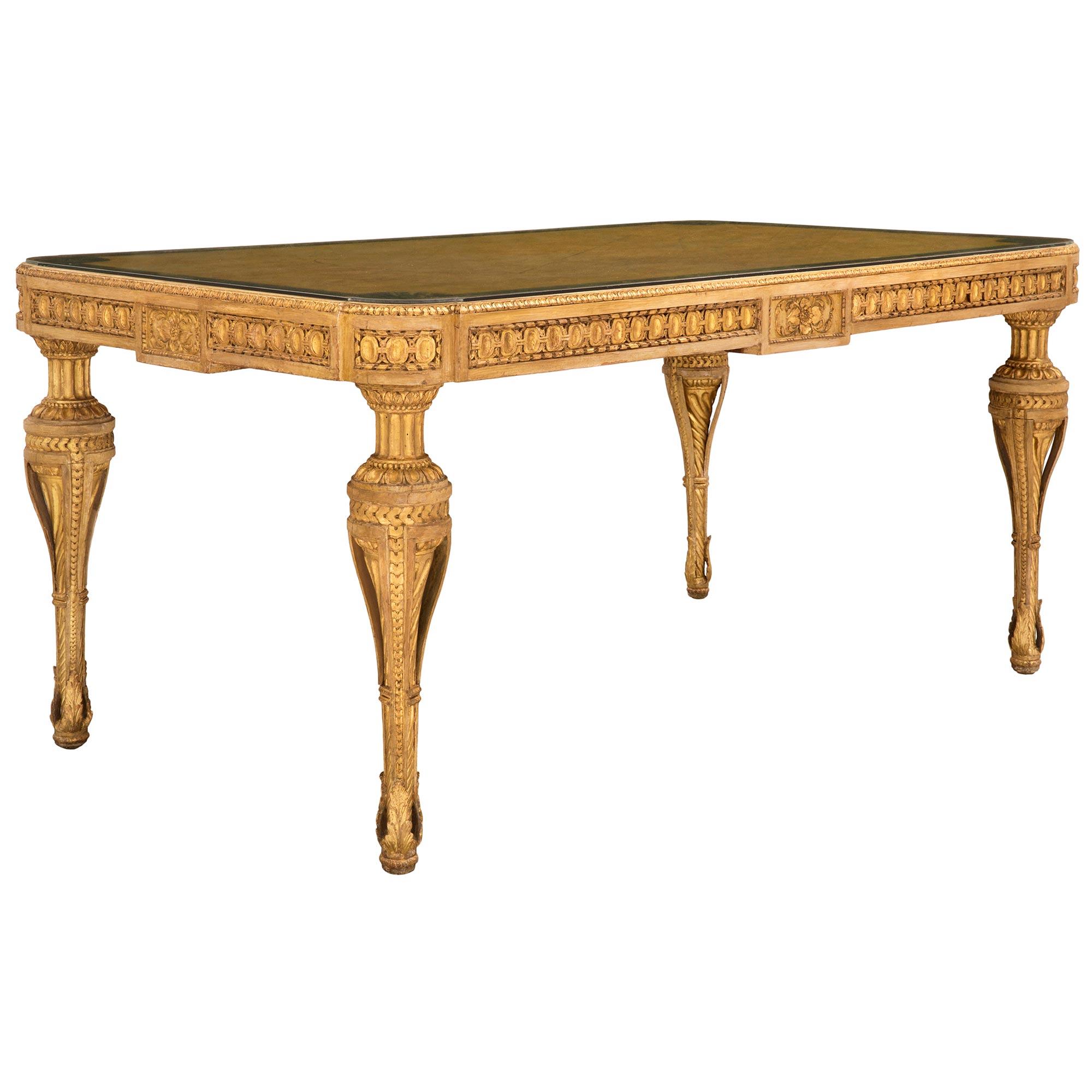 Italian 19th Century Louis XVI Style Patinated and Giltwood Center/Dining Table In Good Condition For Sale In West Palm Beach, FL
