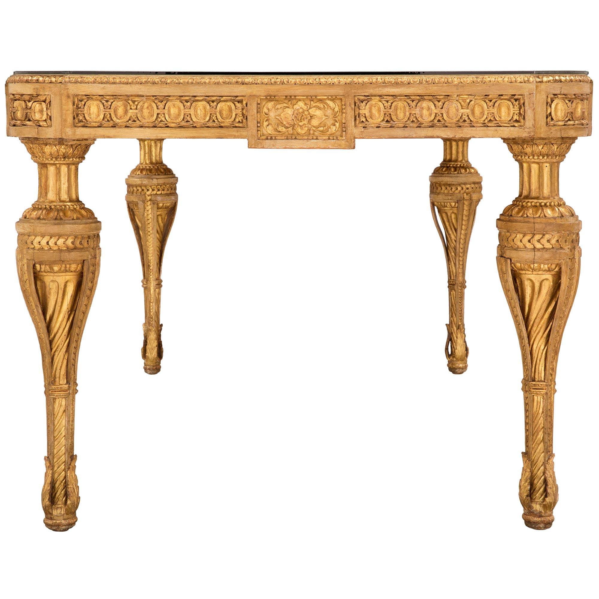Italian 19th Century Louis XVI Style Patinated and Giltwood Center/Dining Table For Sale 1