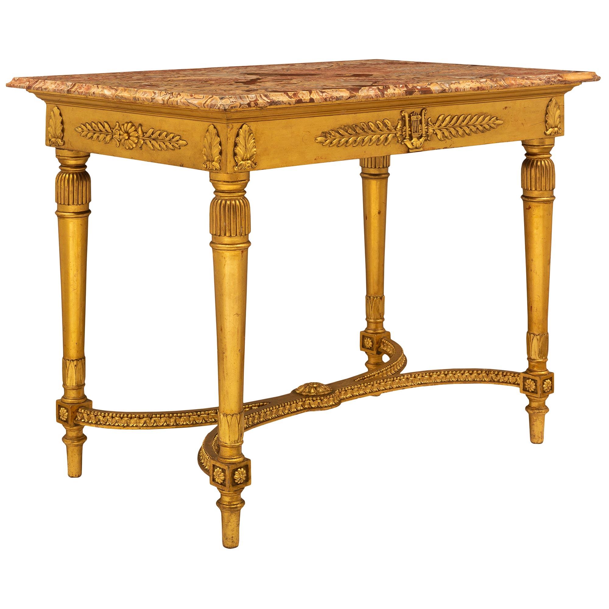 Table rectangulaire italienne en bois doré du 19ème siècle de style Louis XVI Bon état - En vente à West Palm Beach, FL