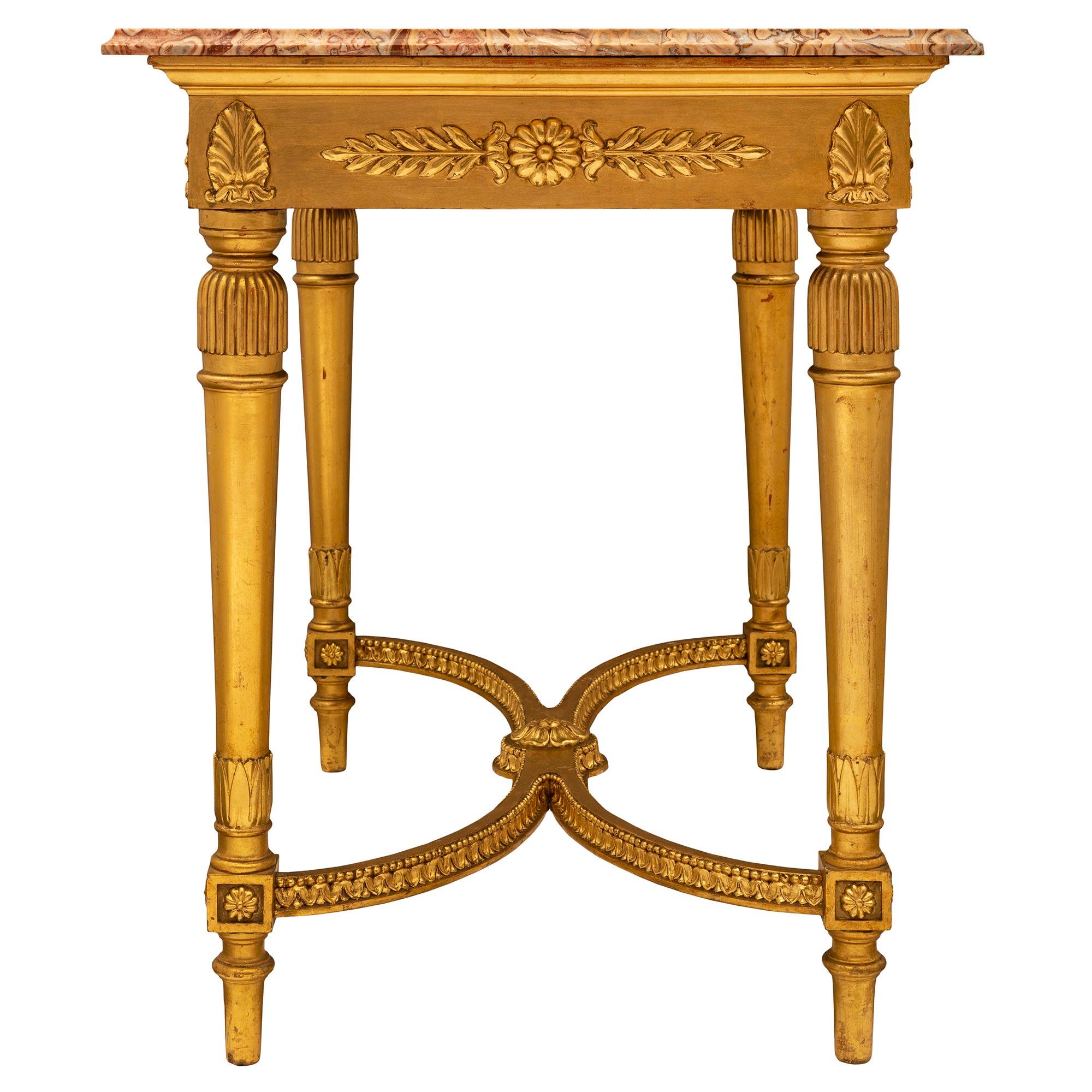 Marble Italian 19th Century Louis XVI Style Rectangular Giltwood Table For Sale