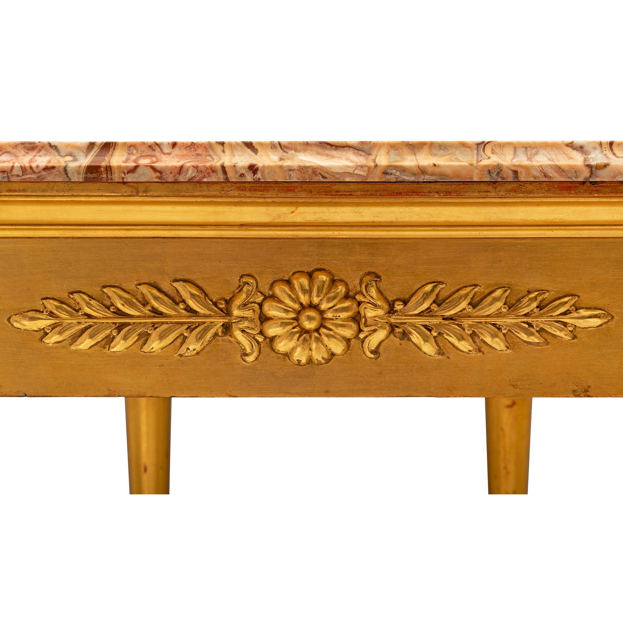 Table rectangulaire italienne en bois doré du 19ème siècle de style Louis XVI en vente 1
