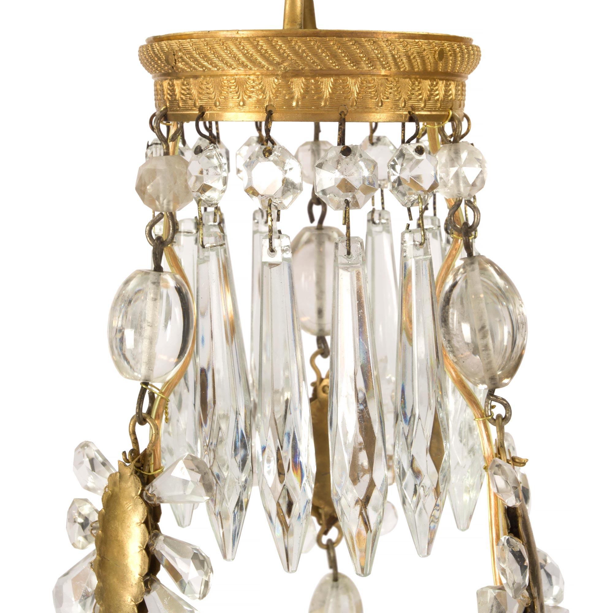Italian 19th Century Louis XVI Style Rock Crystal and Gilt Metal Chandelier In Excellent Condition In West Palm Beach, FL
