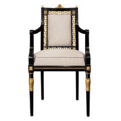 Italian 19th Century Louis XVI Style Set of Sixteen Ebony and Giltwood Chairs