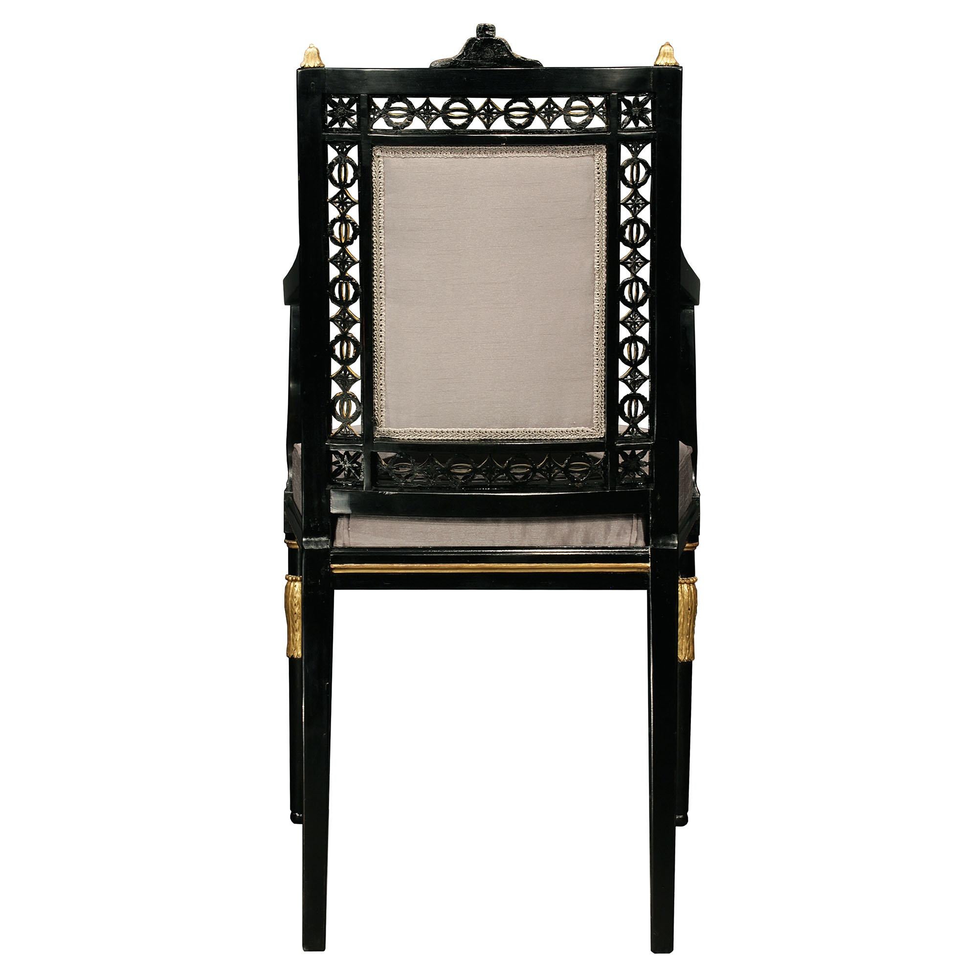 Italian 19th Century Louis XVI Style Set of Sixteen Ebony and Giltwood Chairs For Sale 2