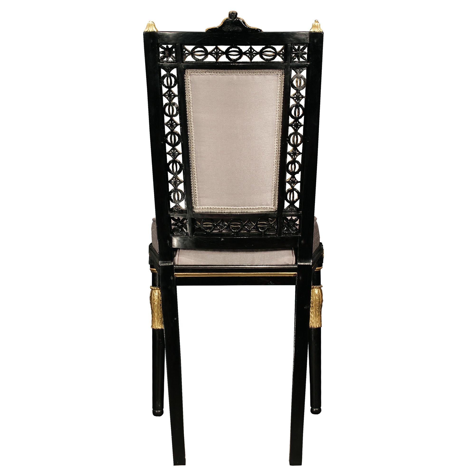 Italian 19th Century Louis XVI Style Set of Sixteen Ebony and Giltwood Chairs For Sale 3
