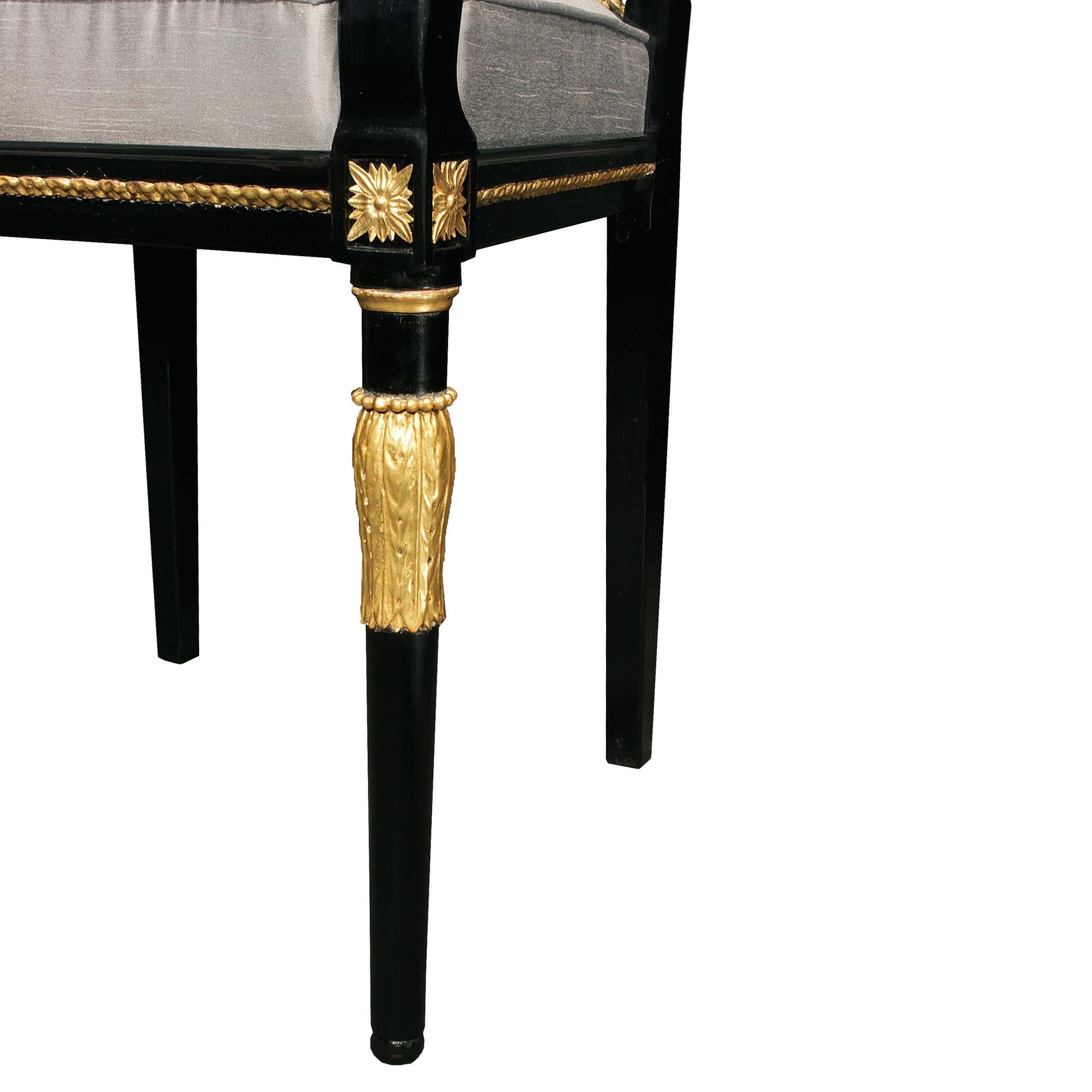 Italian 19th Century Louis XVI Style Set of Sixteen Ebony and Giltwood Chairs For Sale 6