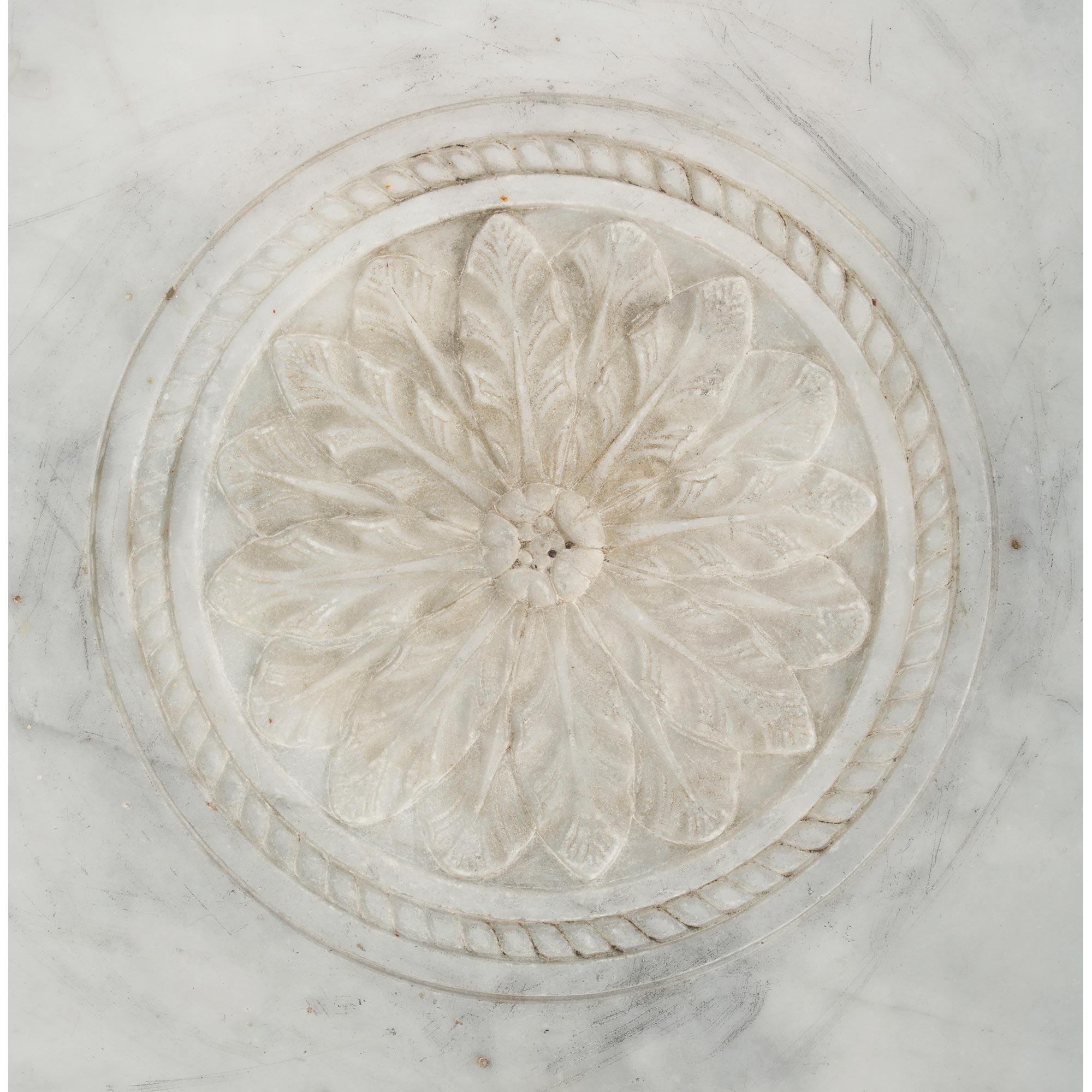 Italian 19th Century Louis XVI Style Solid White Carrara Marble Side Table In Good Condition In West Palm Beach, FL