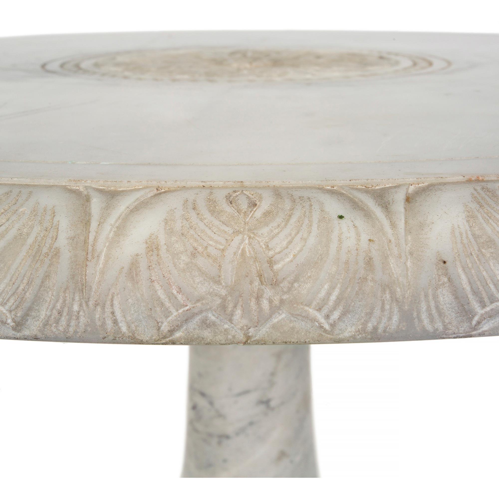 Italian 19th Century Louis XVI Style Solid White Carrara Marble Side Table 4
