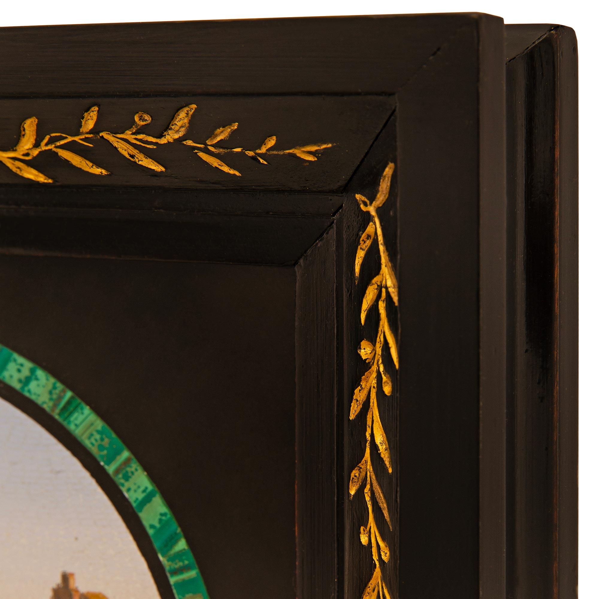 Italian 19th century Malachite, Black Belgian marble & Ebony micro mosaic plaque In Good Condition For Sale In West Palm Beach, FL