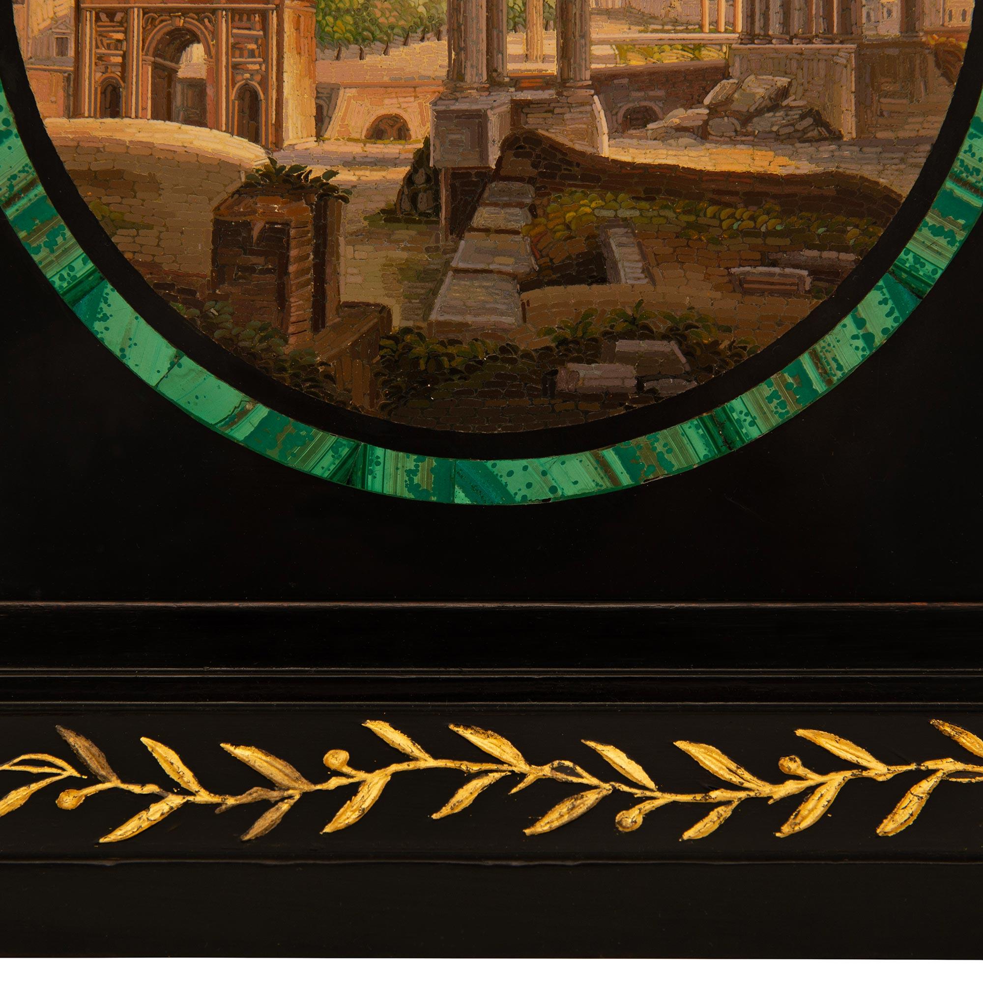 Italian 19th century Malachite, Black Belgian marble & Ebony micro mosaic plaque For Sale 1