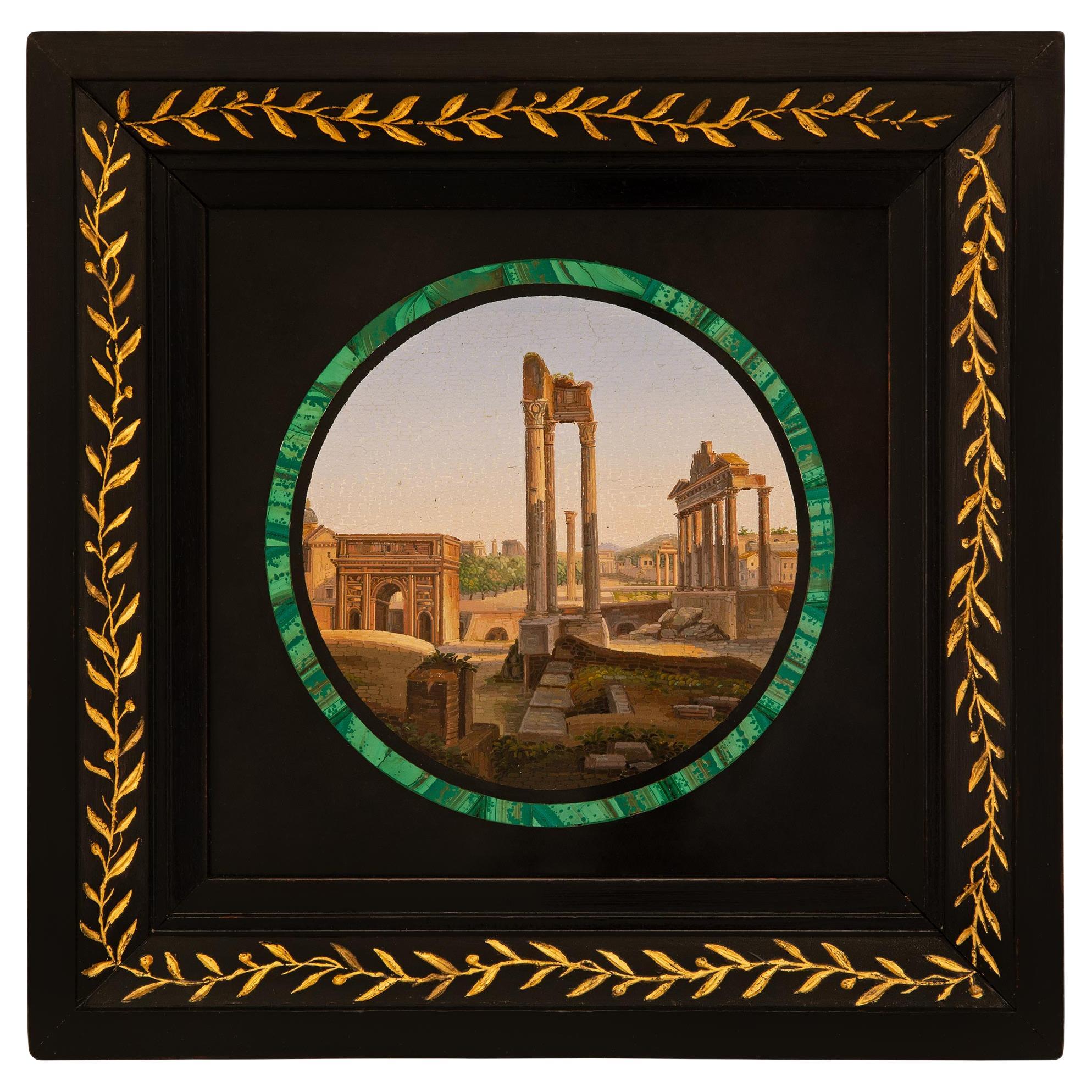 Italian 19th century Malachite, Black Belgian marble & Ebony micro mosaic plaque