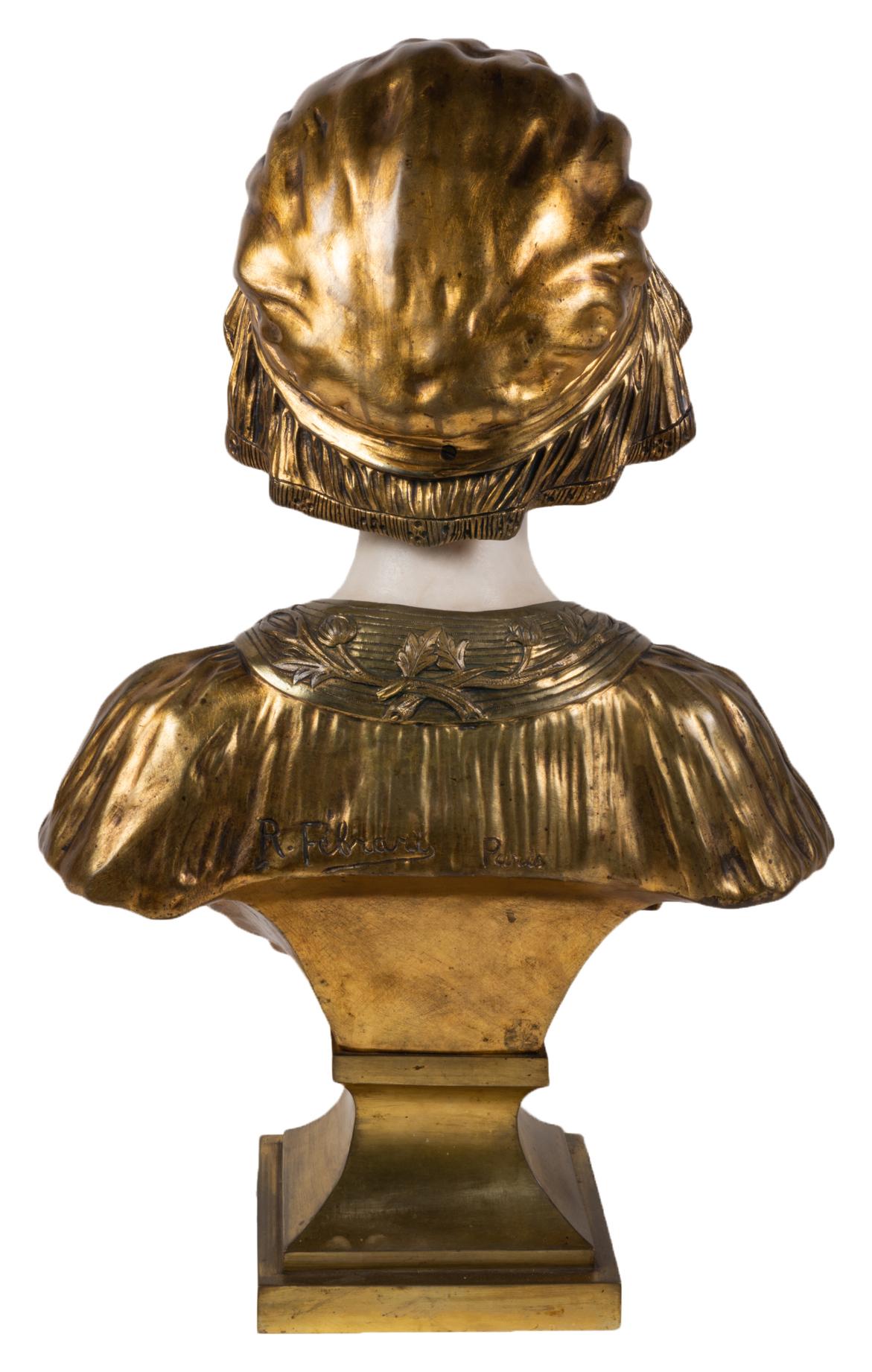 Italian 19th Century Marble and Bronze Bust of a Lady in a Bonnet, circa 1880 3