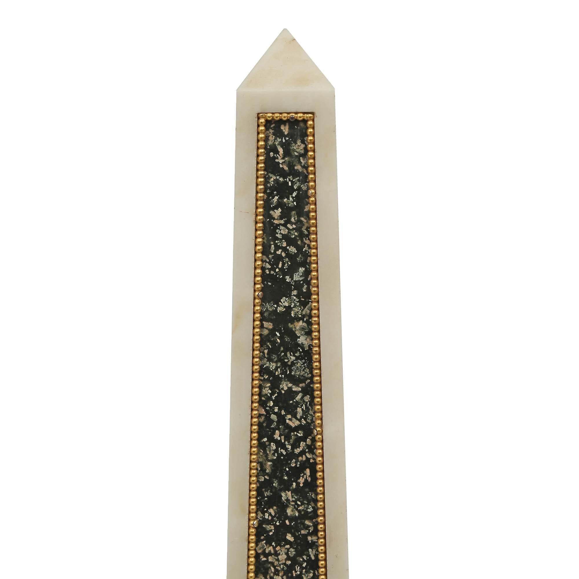 Italian 19th Century Marble and Ormolu Obelisk In Good Condition For Sale In West Palm Beach, FL