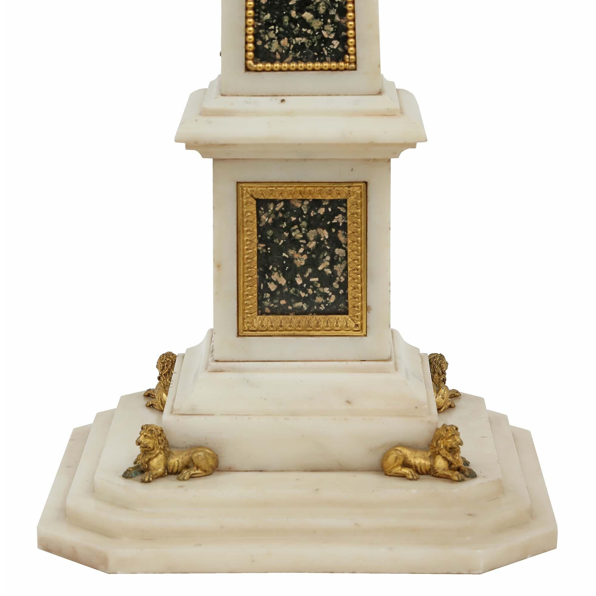 Italian 19th Century Marble and Ormolu Obelisk For Sale 2