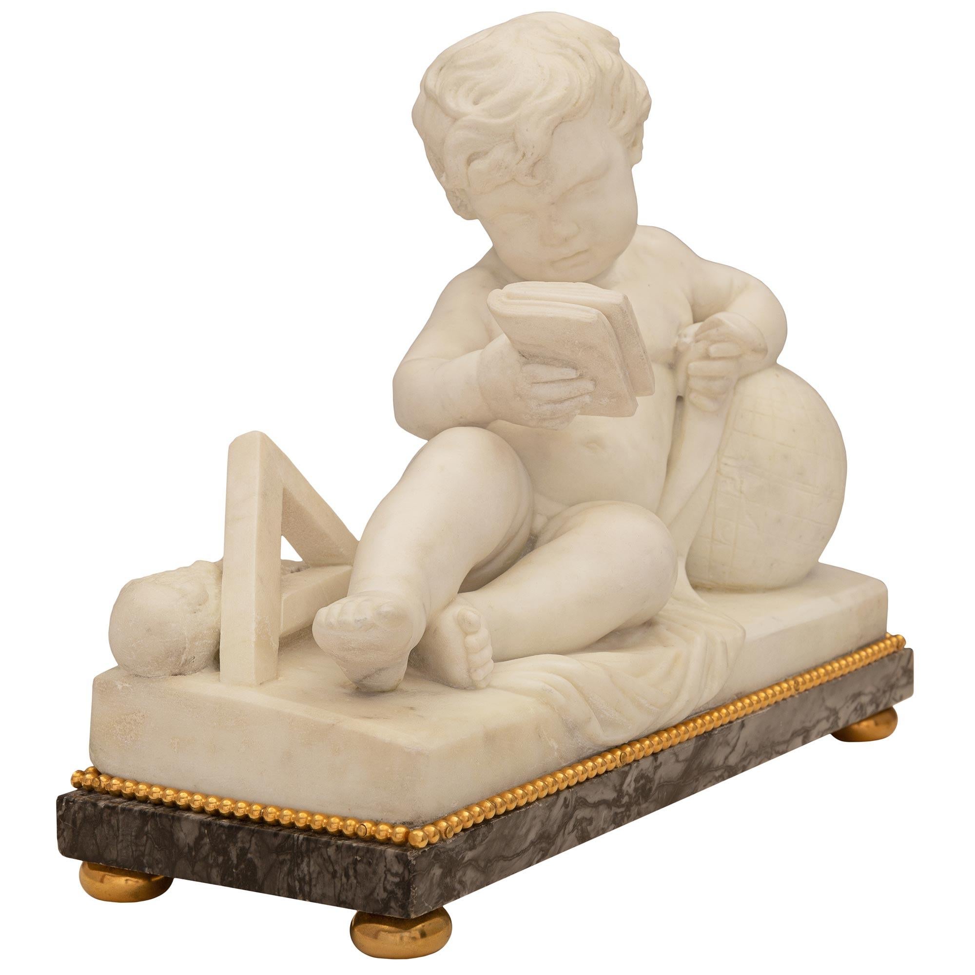 Italiano Statua italiana del XIX secolo in marmo, marmo grigio di Sant'Anna e ormolu in vendita