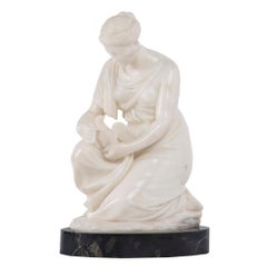 Italian 19th Century Marble Statue of a Beautiful Maiden Embracing a Bird