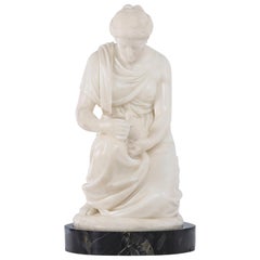 Italian 19th Century Marble Statue of a Beautiful Maiden Embracing a Bird