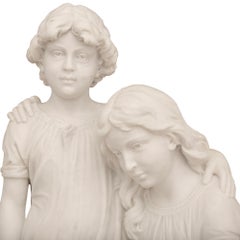 Italian 19th Century Marble Statue Of A Brother And Sister At The Seashore