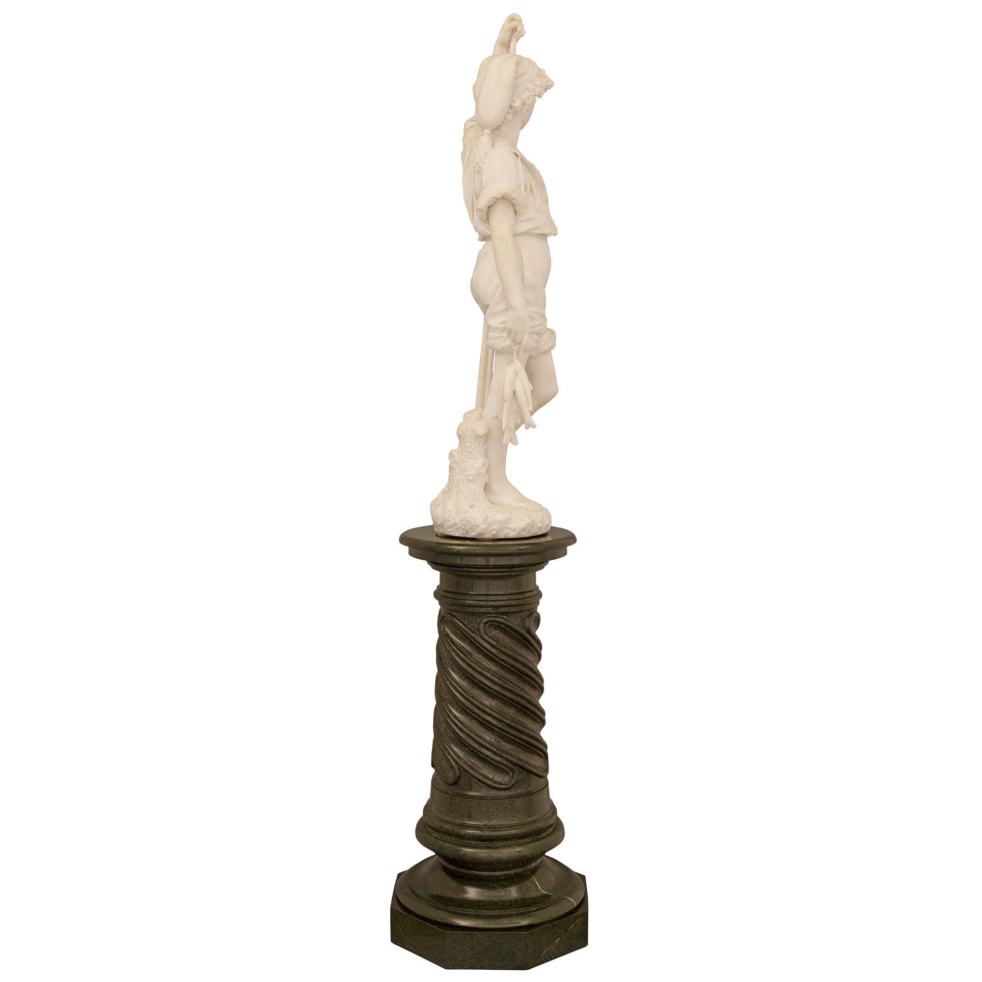 Italian 19th Century Marble Statue of a Fisher Boy on a Marble Pedestal 1