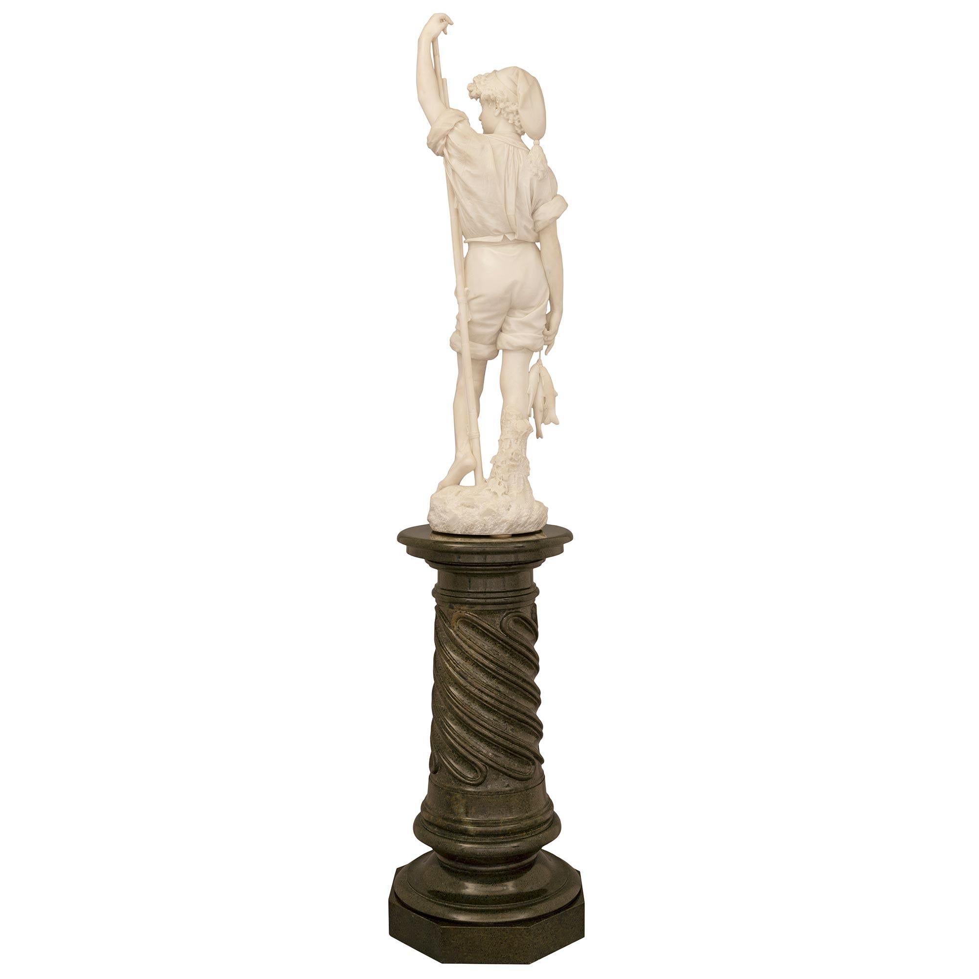 Italian 19th Century Marble Statue of a Fisher Boy on a Marble Pedestal 2