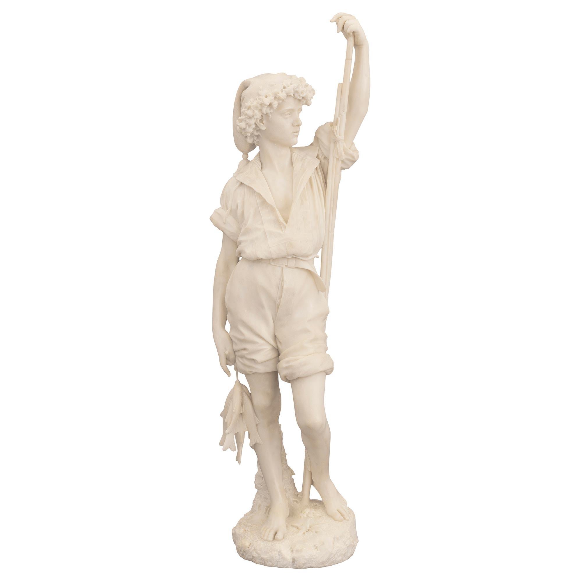 Italian 19th Century Marble Statue of a Fisher Boy on a Marble Pedestal 3