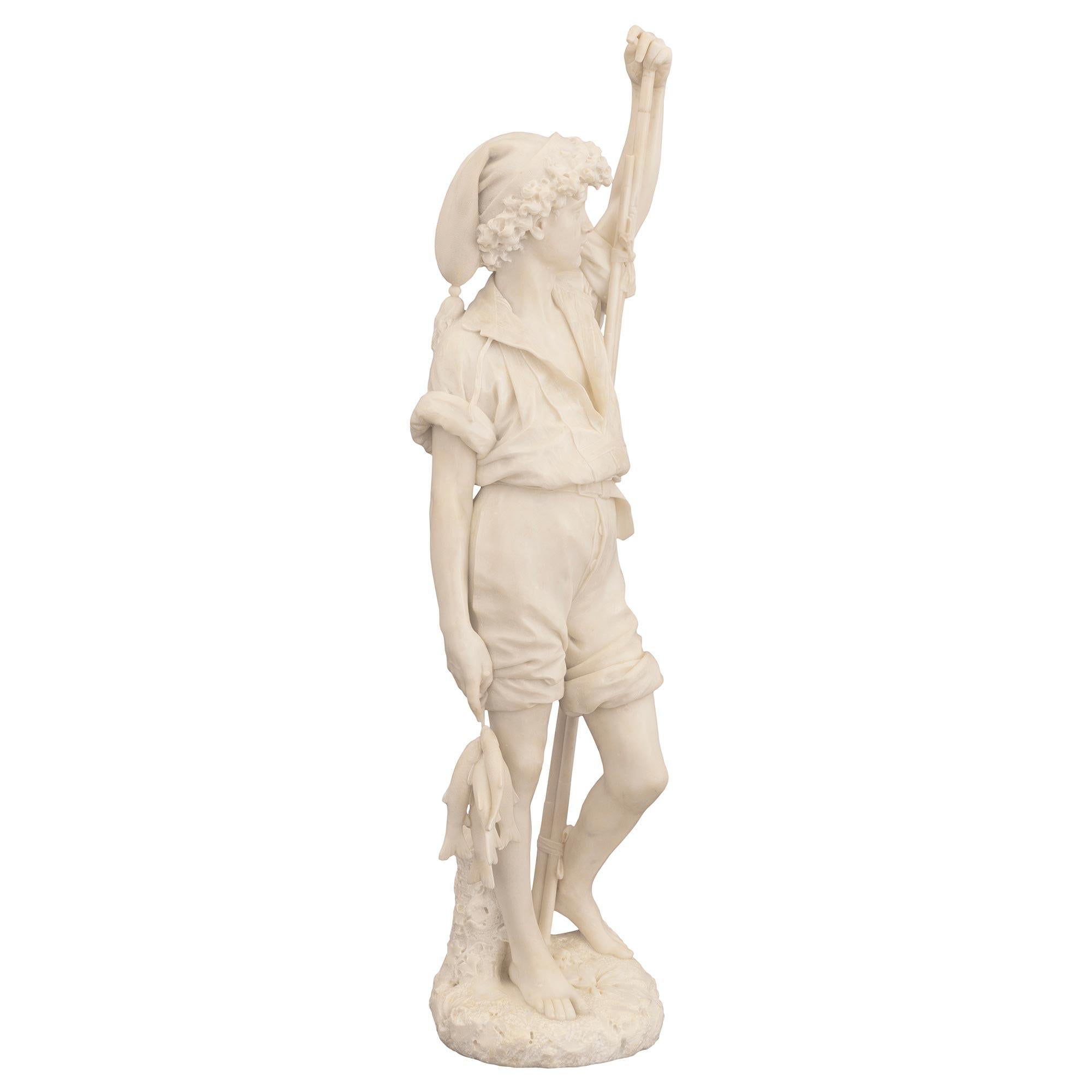Italian 19th Century Marble Statue of a Fisher Boy on a Marble Pedestal 4