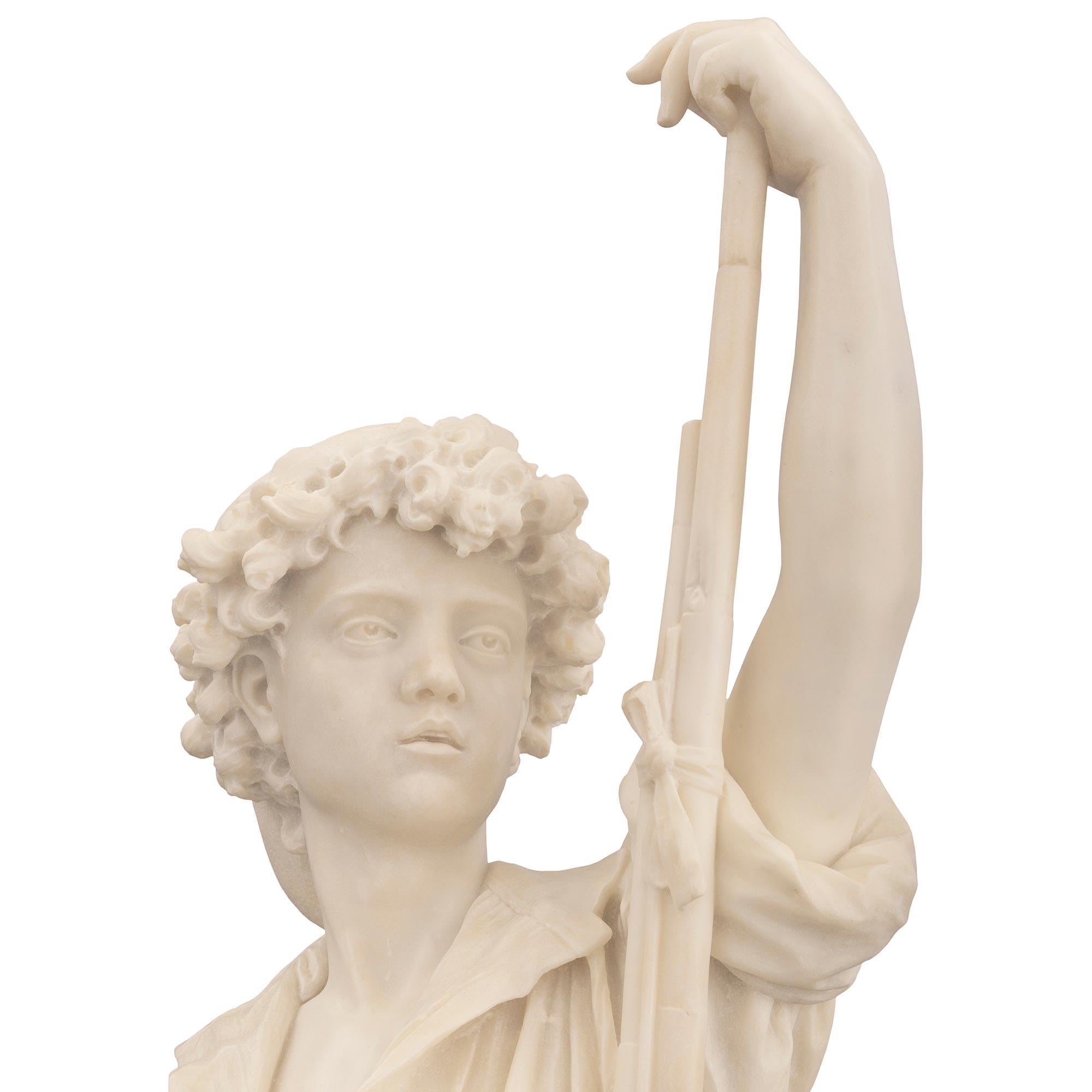 Italian 19th Century Marble Statue of a Fisher Boy on a Marble Pedestal 6