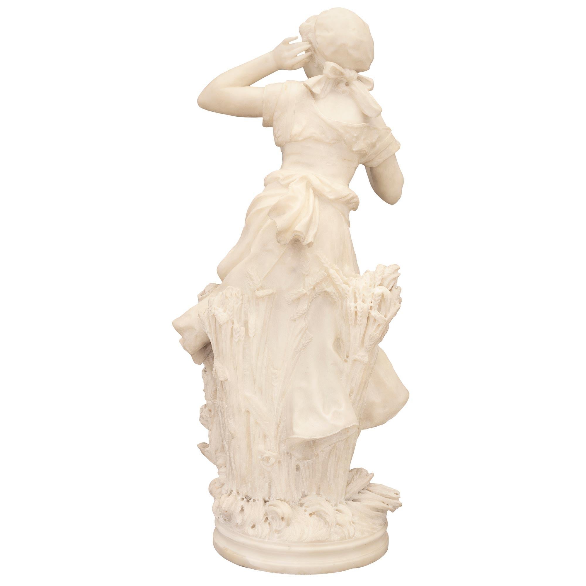 Carrara Marble Italian 19th Century Marble Statue of a Young Maiden in a Wheat Field For Sale