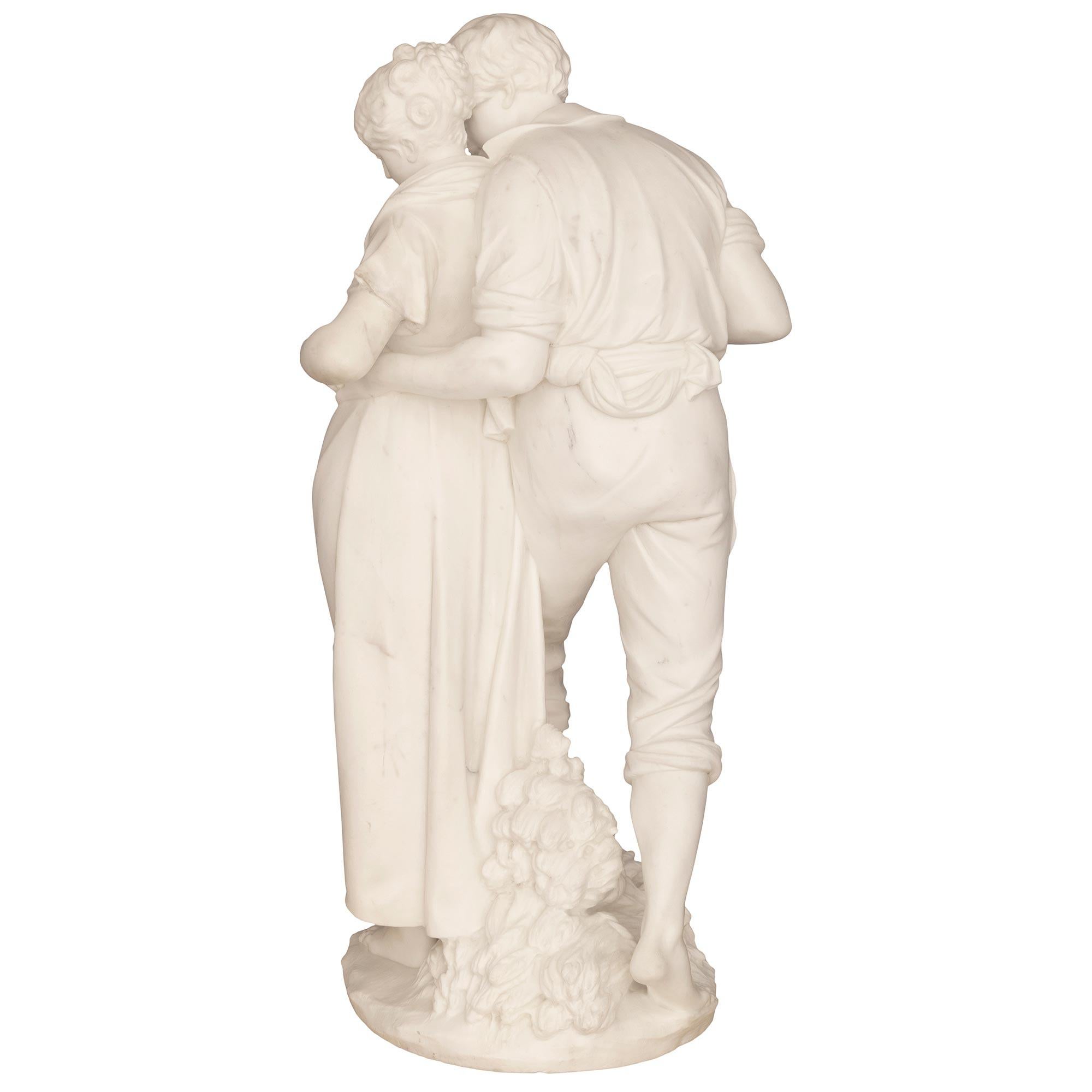 Italian 19th Century Marble Statue of Young Courtship For Sale 7
