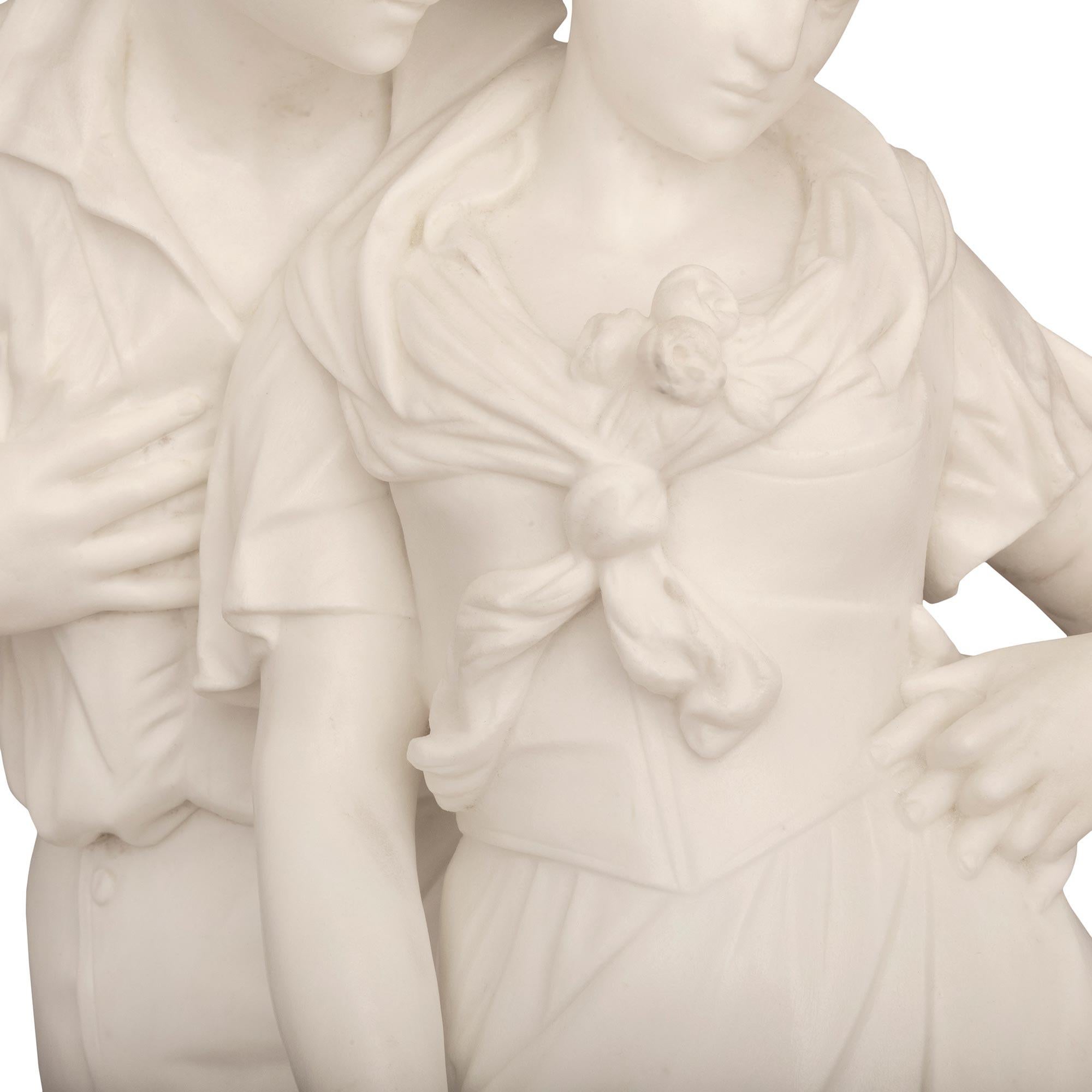 Italian 19th Century Marble Statue of Young Courtship For Sale 3