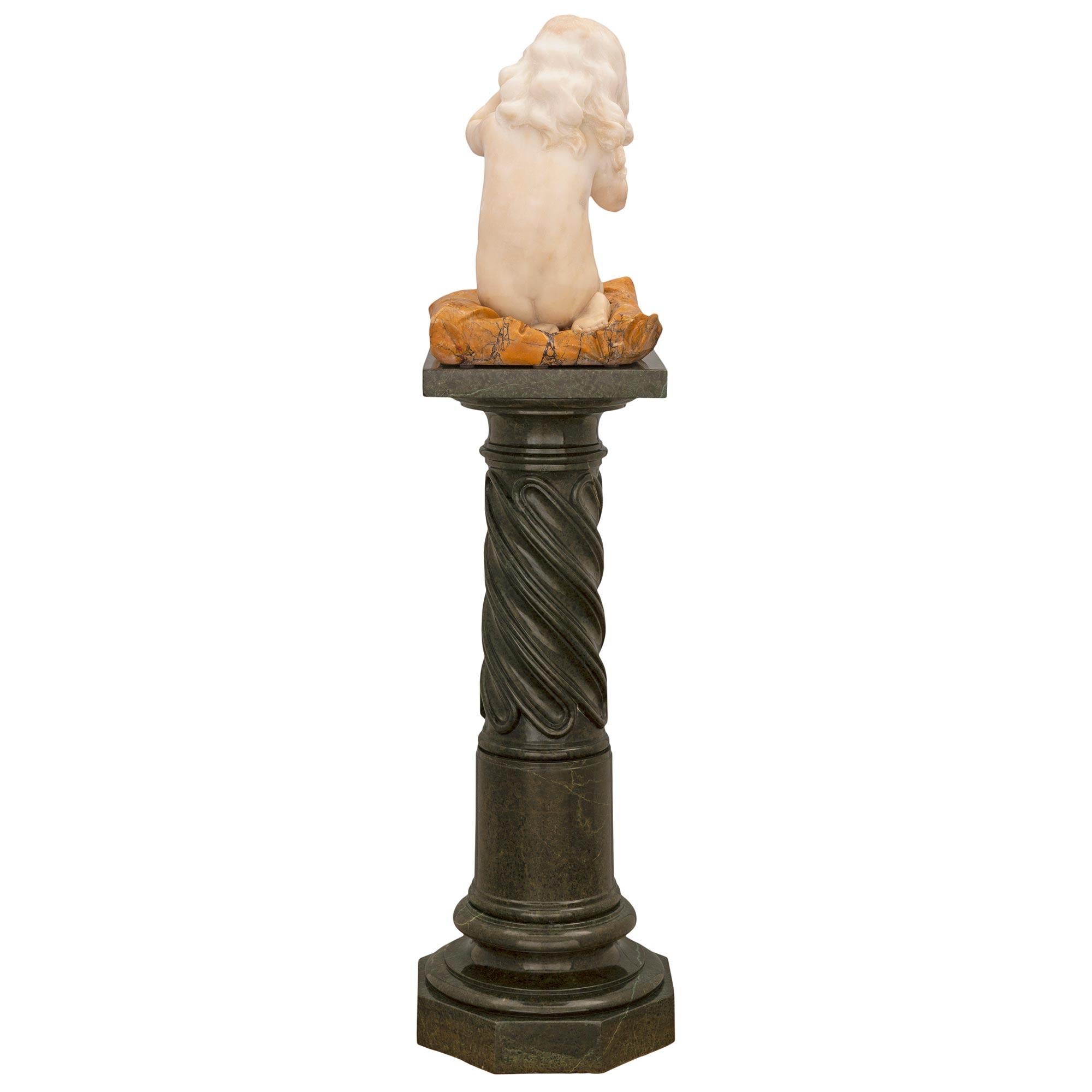 Italian 19th Century Marble Statue on Its Original Pedestal In Good Condition For Sale In West Palm Beach, FL