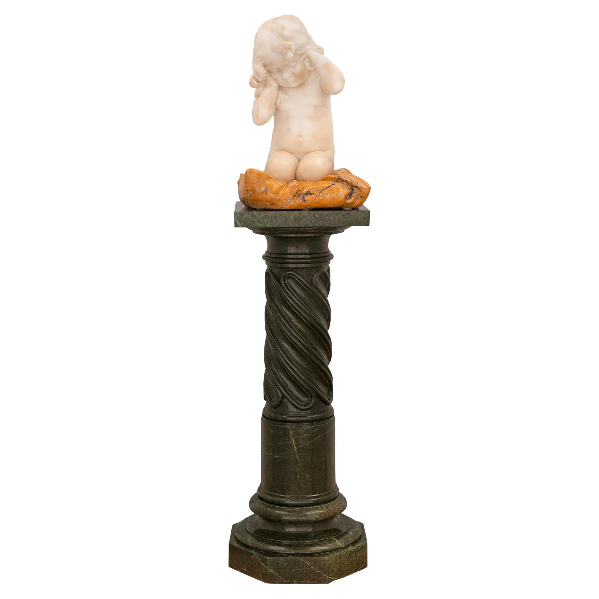 Italian 19th Century Marble Statue on Its Original Pedestal