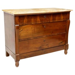 Italian 19th Century Marble-Top Figured Walnut Chest of Drawers Commode