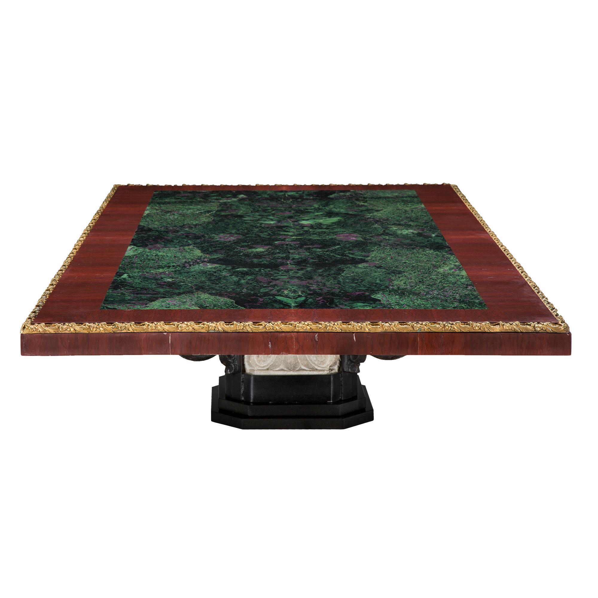 Italian 19th Century Marble, Wrought Iron and Ormolu Coffee Table In Good Condition For Sale In West Palm Beach, FL