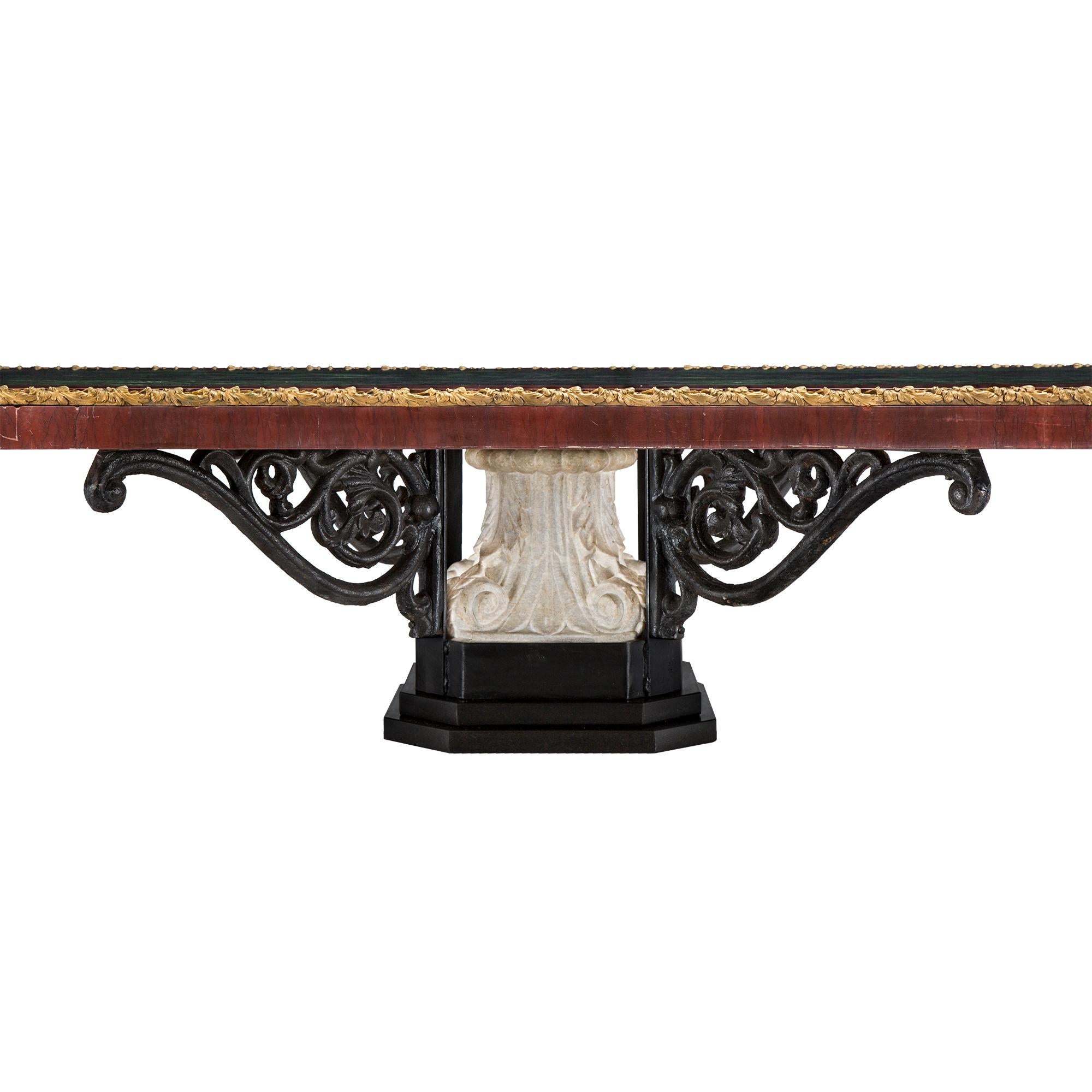Italian 19th Century Marble, Wrought Iron and Ormolu Coffee Table For Sale 2