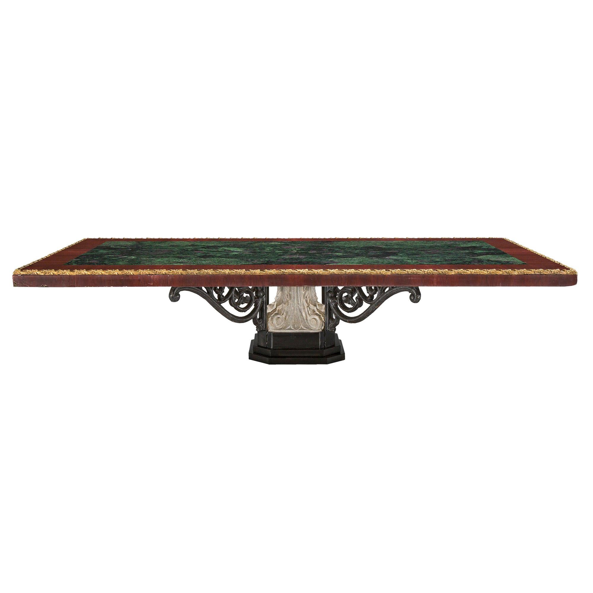 Italian 19th Century Marble, Wrought Iron and Ormolu Coffee Table For Sale
