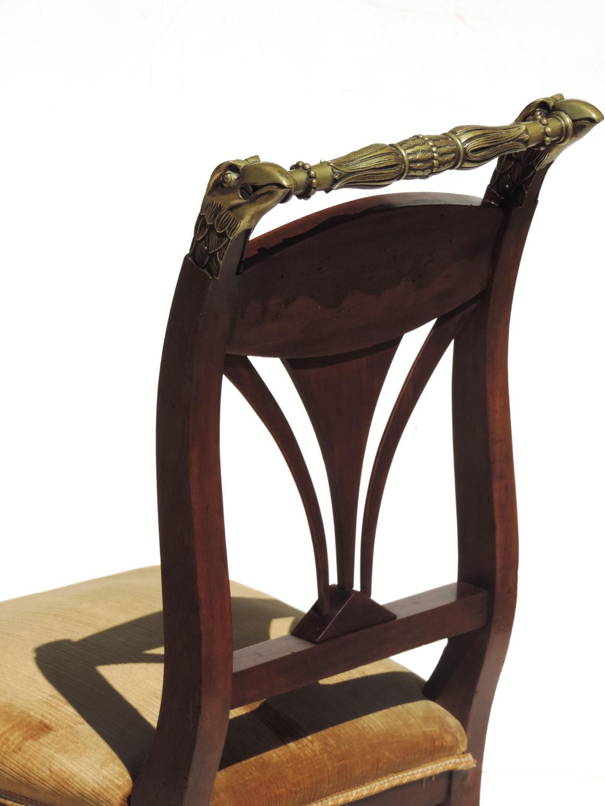 Italian 19th Century Marquetry and Bronze Empire Side Chair For Sale 4
