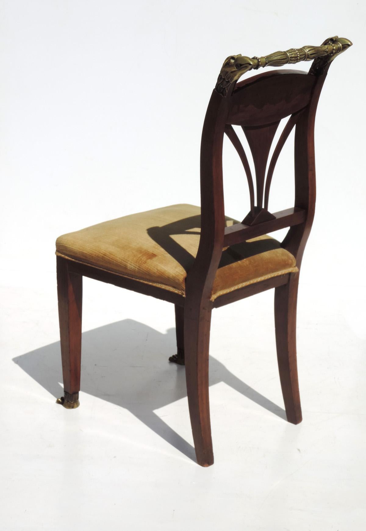 Inlay Italian 19th Century Marquetry and Bronze Empire Side Chair For Sale
