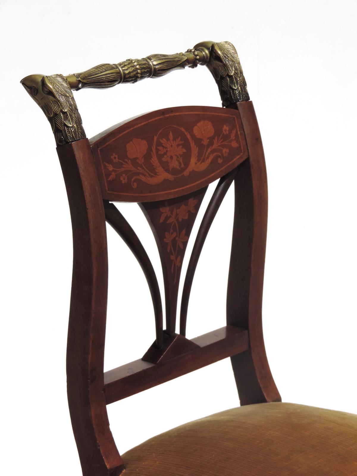 Mid-19th Century Italian 19th Century Marquetry and Bronze Empire Side Chair For Sale