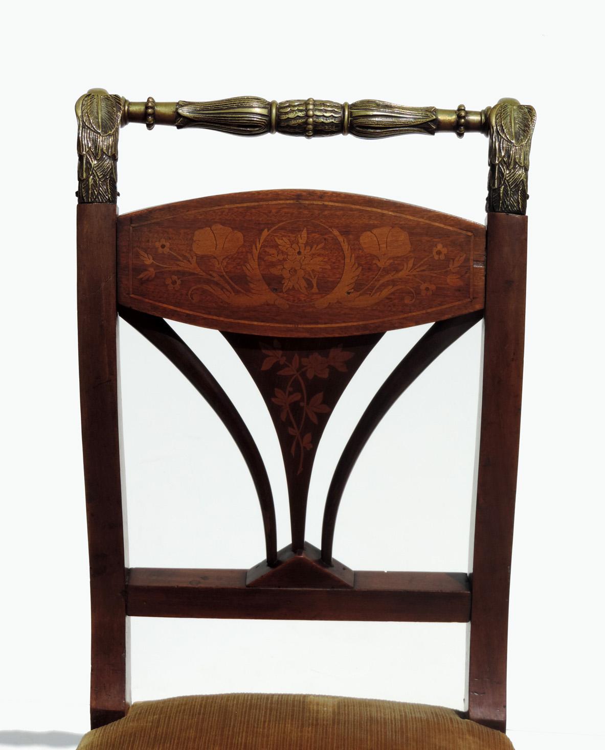 Wood Italian 19th Century Marquetry and Bronze Empire Side Chair For Sale
