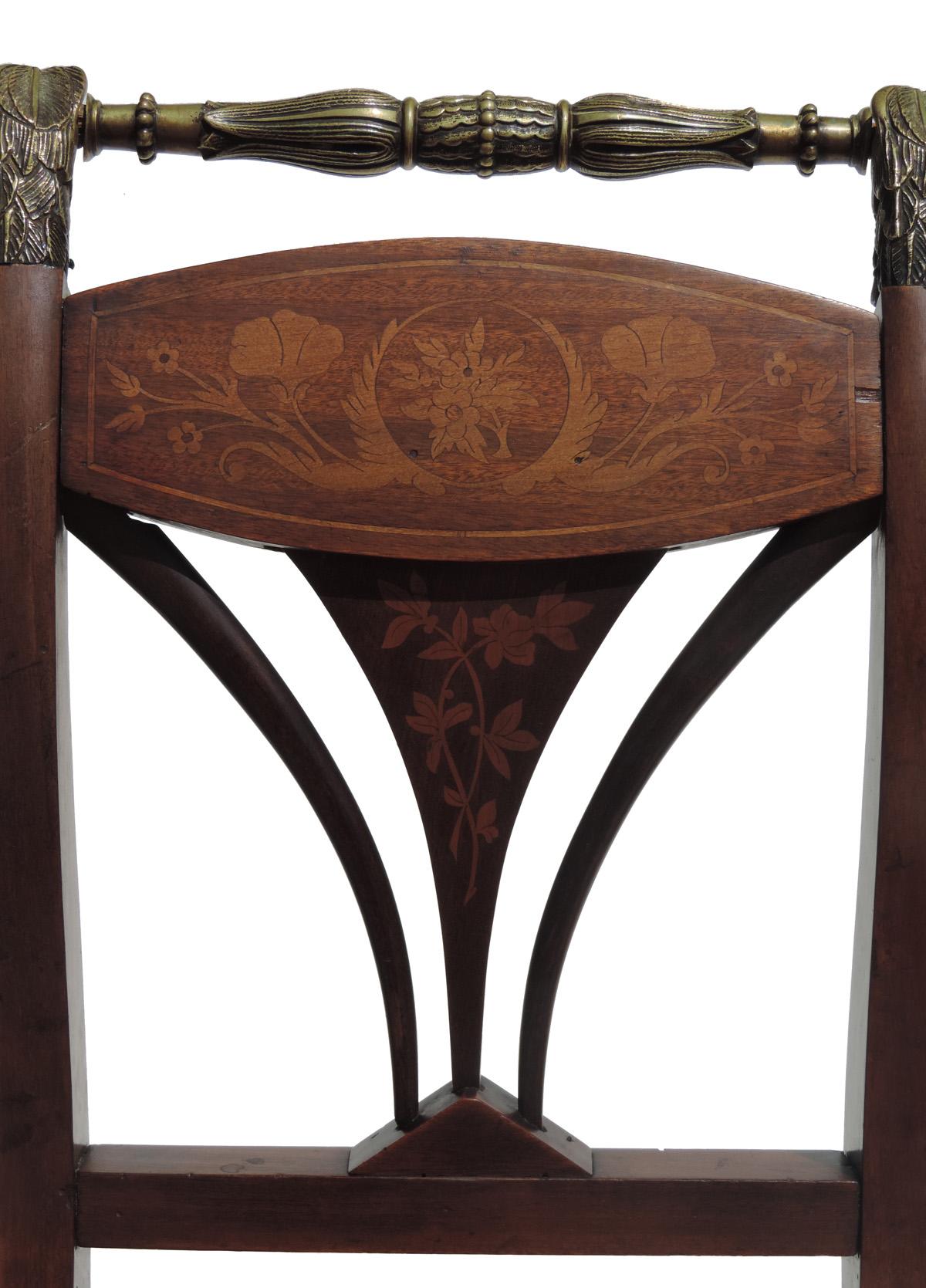 Italian 19th Century Marquetry and Bronze Empire Side Chair For Sale 1