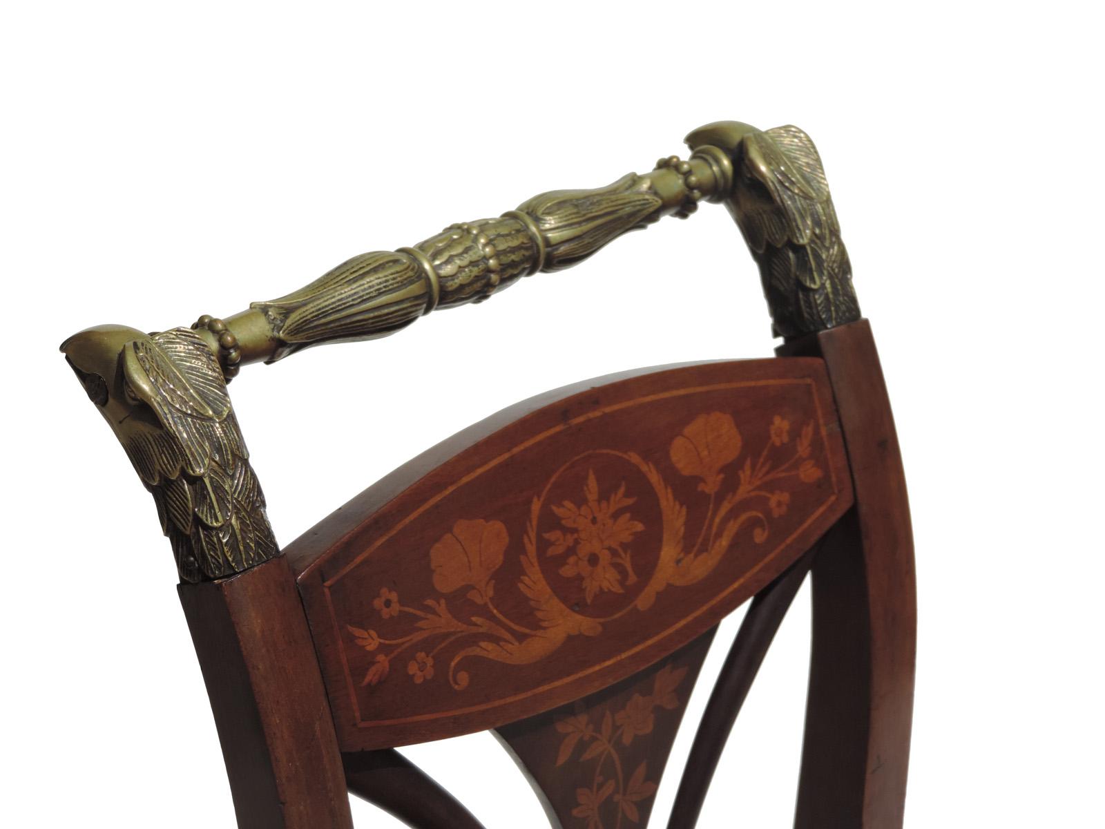 Italian 19th Century Marquetry and Bronze Empire Side Chair For Sale 3