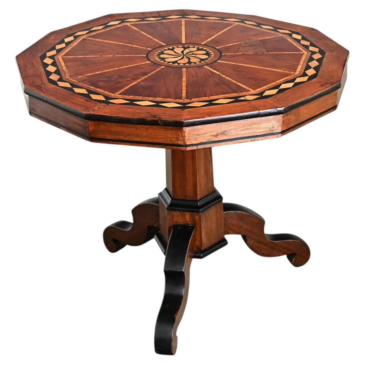 Italian 19th Century Marquetry Inlay Pedestal Table