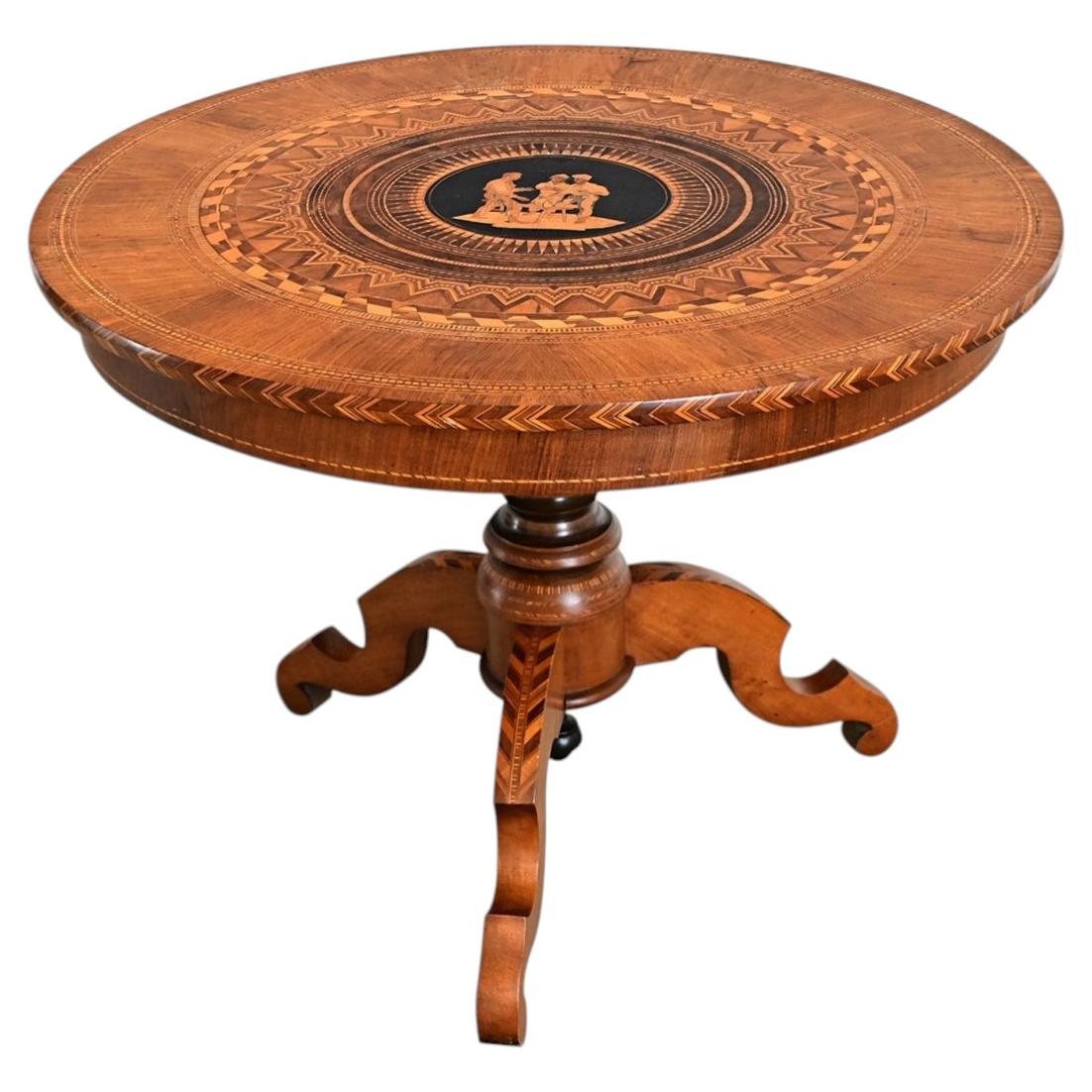 Italian 19th Century Marquetry Inlay Round Center Table