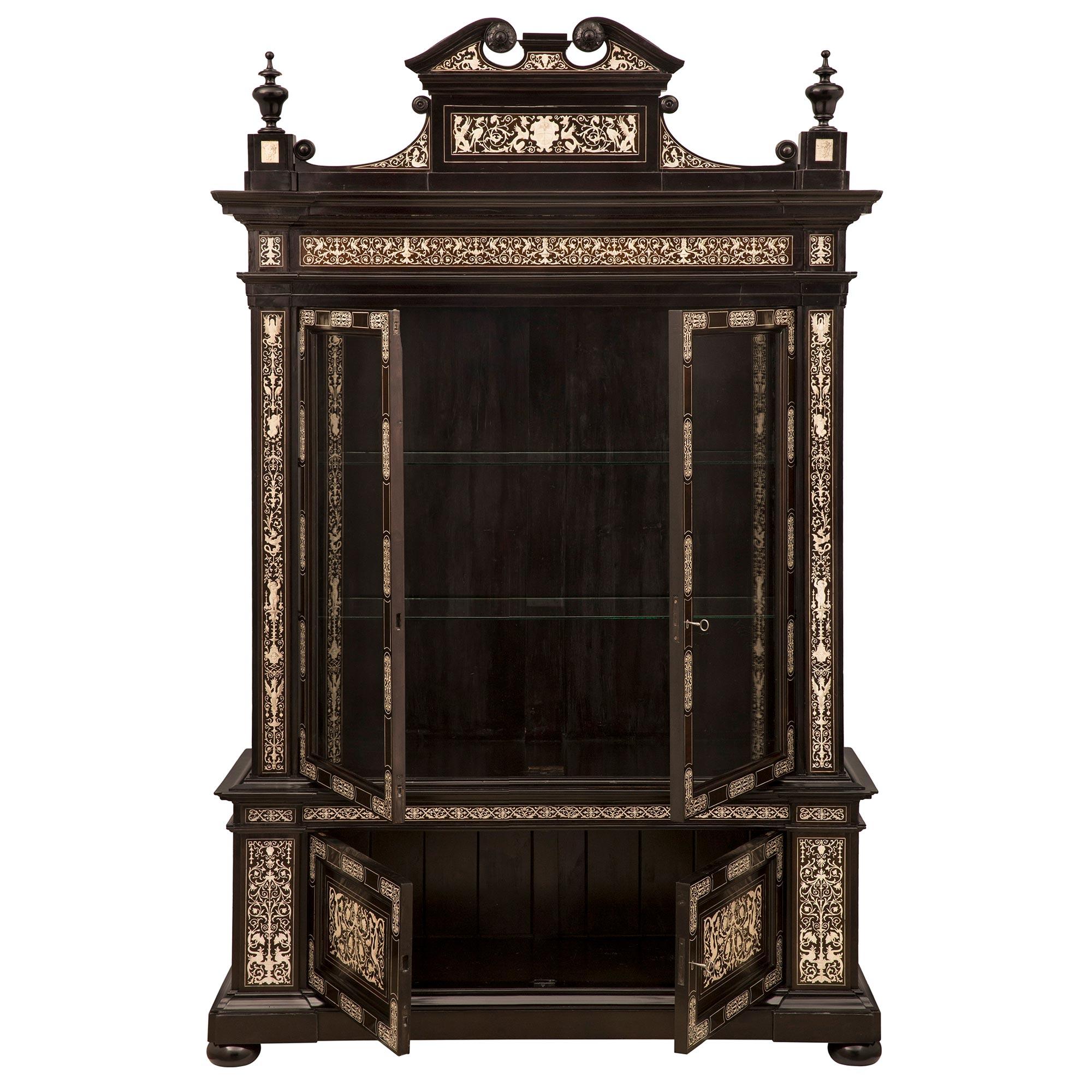 Italian 19th Century Milanese St. Ebony and Bone Cabinet Vitrine In Good Condition For Sale In West Palm Beach, FL