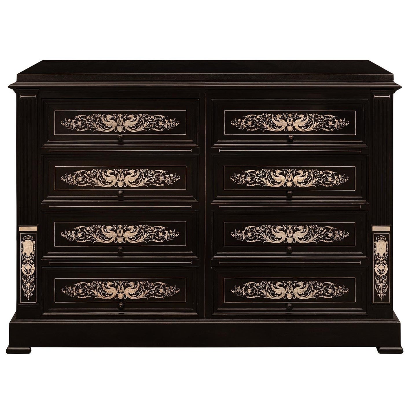 Italian 19th Century Milanese St. Ebony And Bone Commode For Sale